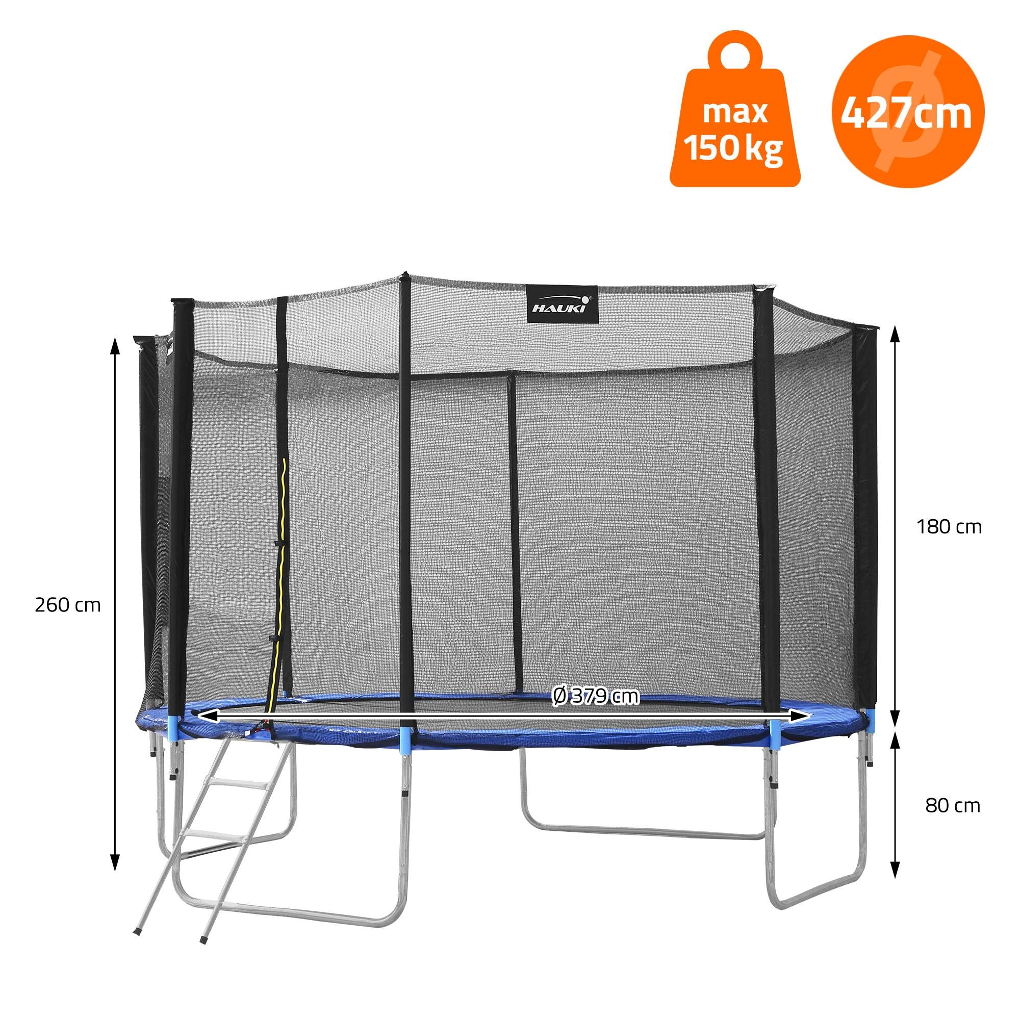 Trampoline de jardin avec filet de sécurité et échelle set complet bleu Ø 427 cm - Image 8