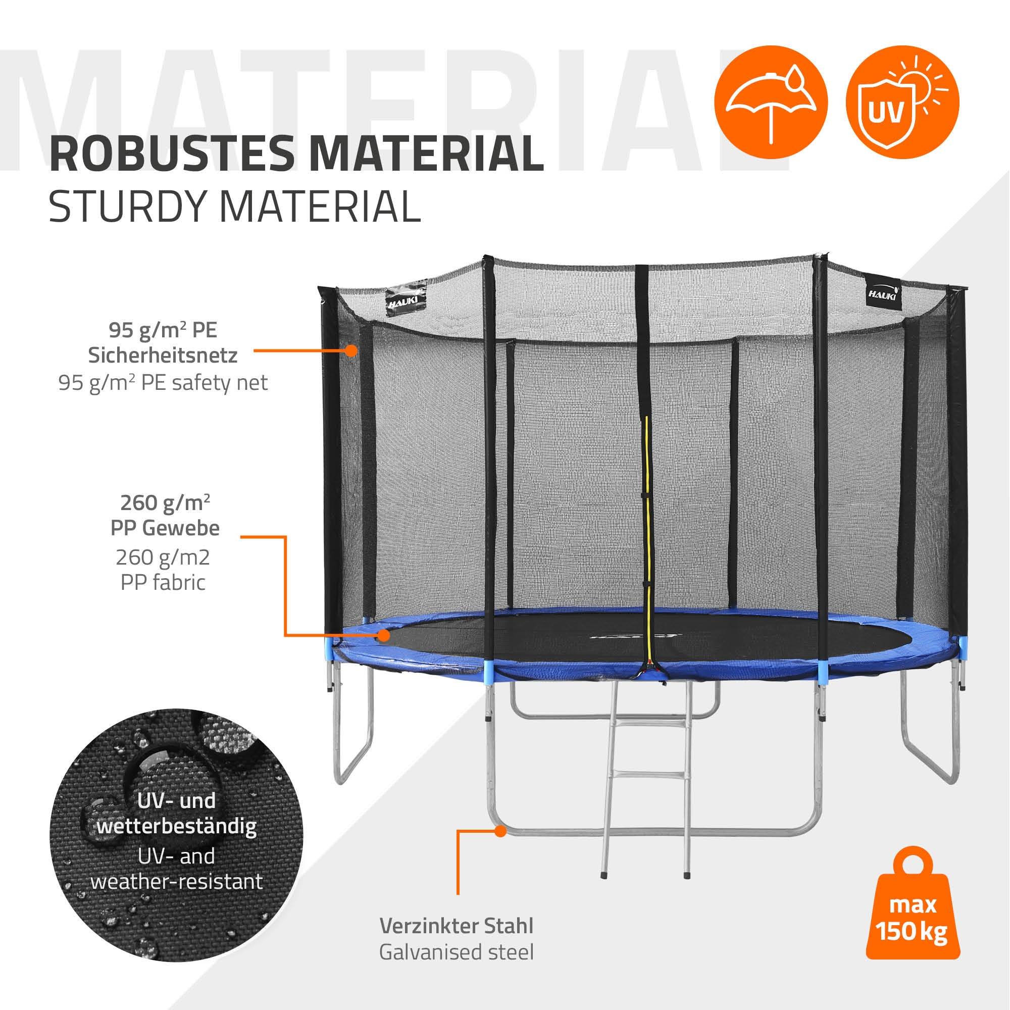 Trampoline de jardin avec filet de sécurité et échelle set complet bleu Ø 427 cm - Image 7