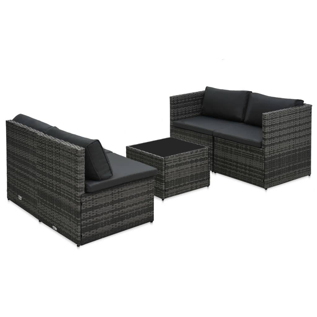 Helloshop26 - Salon de jardin meuble d'extérieur ensemble de mobilier 5 pièces avec coussins résine tressée gris - Image 4