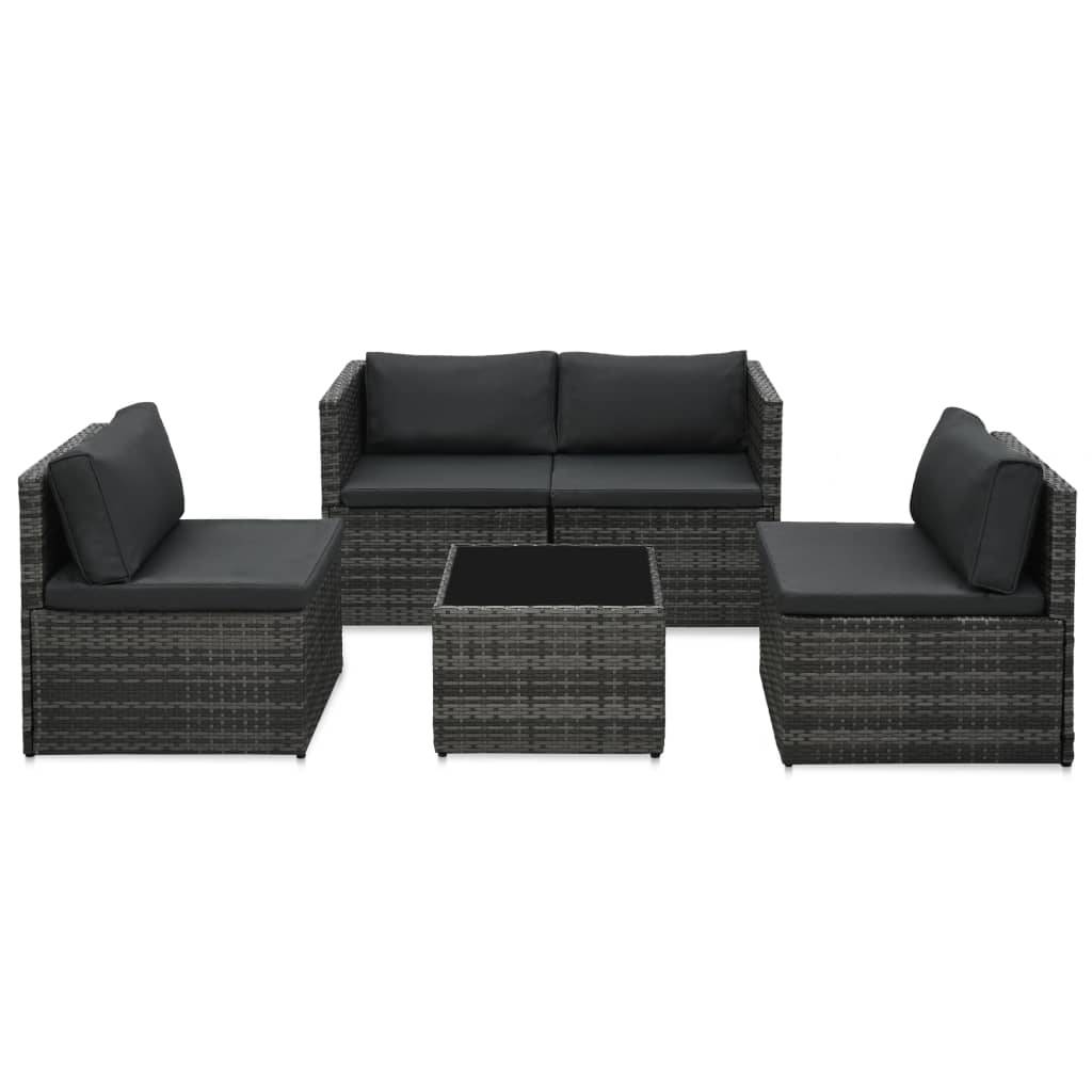 Helloshop26 - Salon de jardin meuble d'extérieur ensemble de mobilier 5 pièces avec coussins résine tressée gris - Image 2