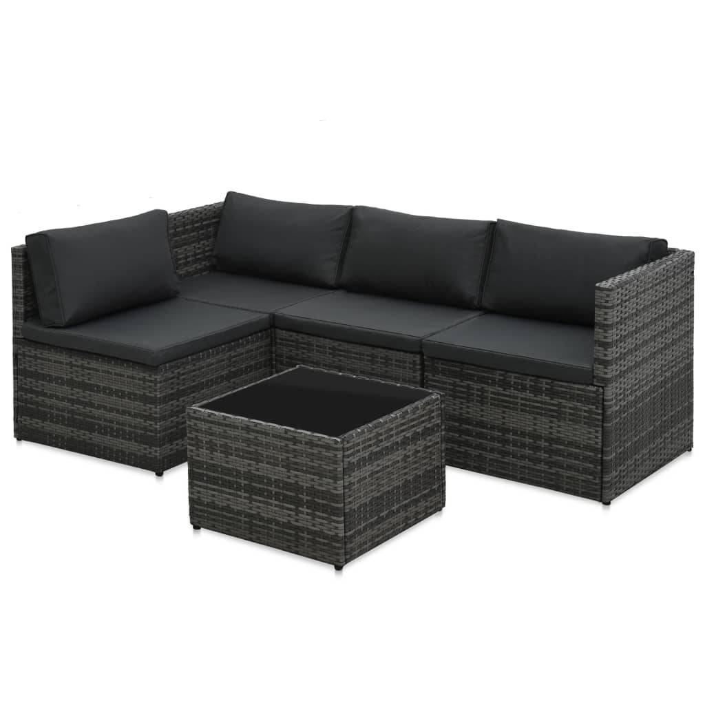 Helloshop26 - Salon de jardin meuble d'extérieur ensemble de mobilier 5 pièces avec coussins résine tressée gris - Image 1