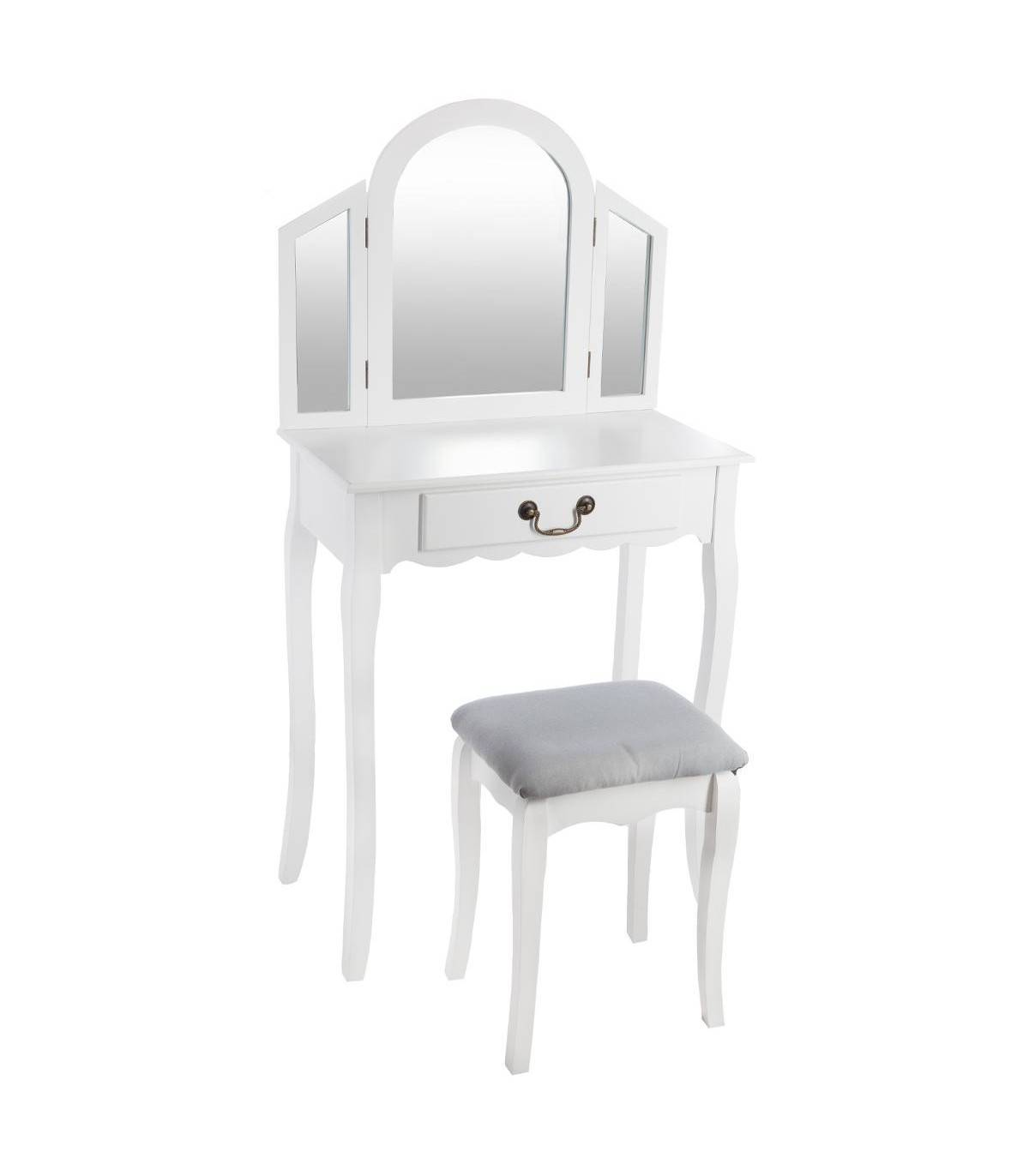 Tabouret de coiffeuse Gris clair et pieds en Bois Blanc H 45 cm - Image 2