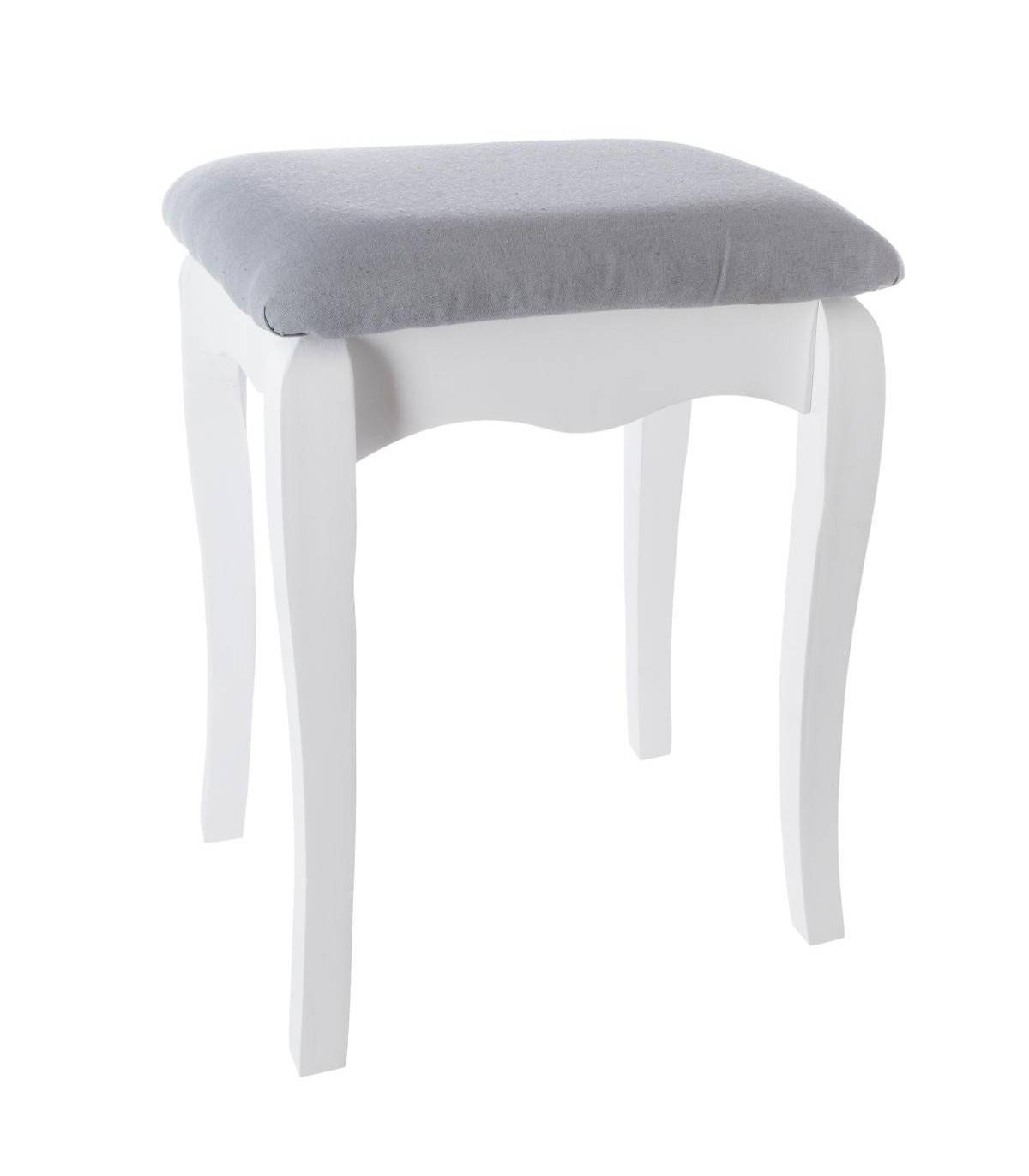 Tabouret de coiffeuse Gris clair et pieds en Bois Blanc H 45 cm - Image 1