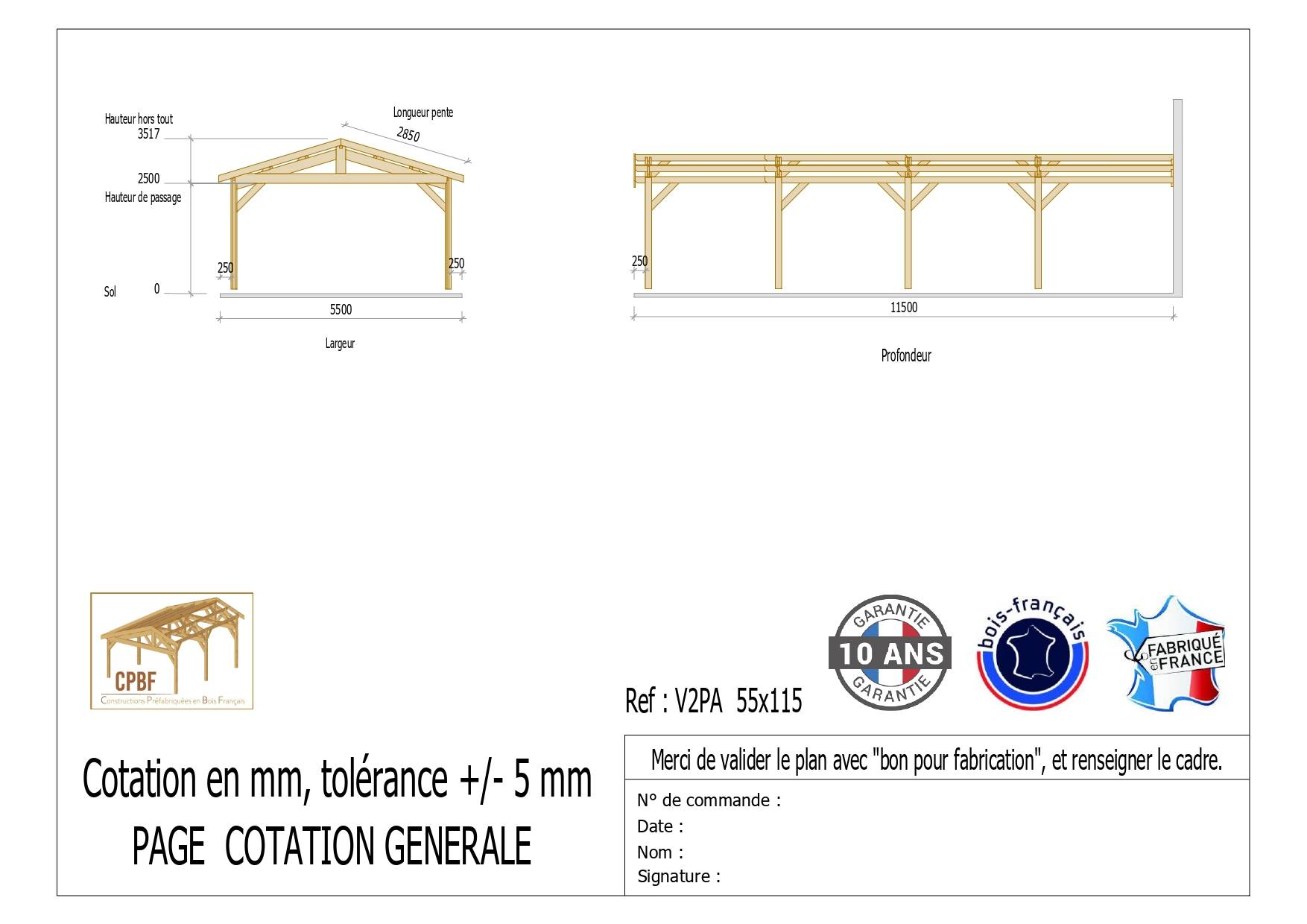 Carport Bois Douglas Français 63 m² – 2 pentes adossé – 8 poteaux – Abri voiture extérieur – Garantie 10 ans - Image 3