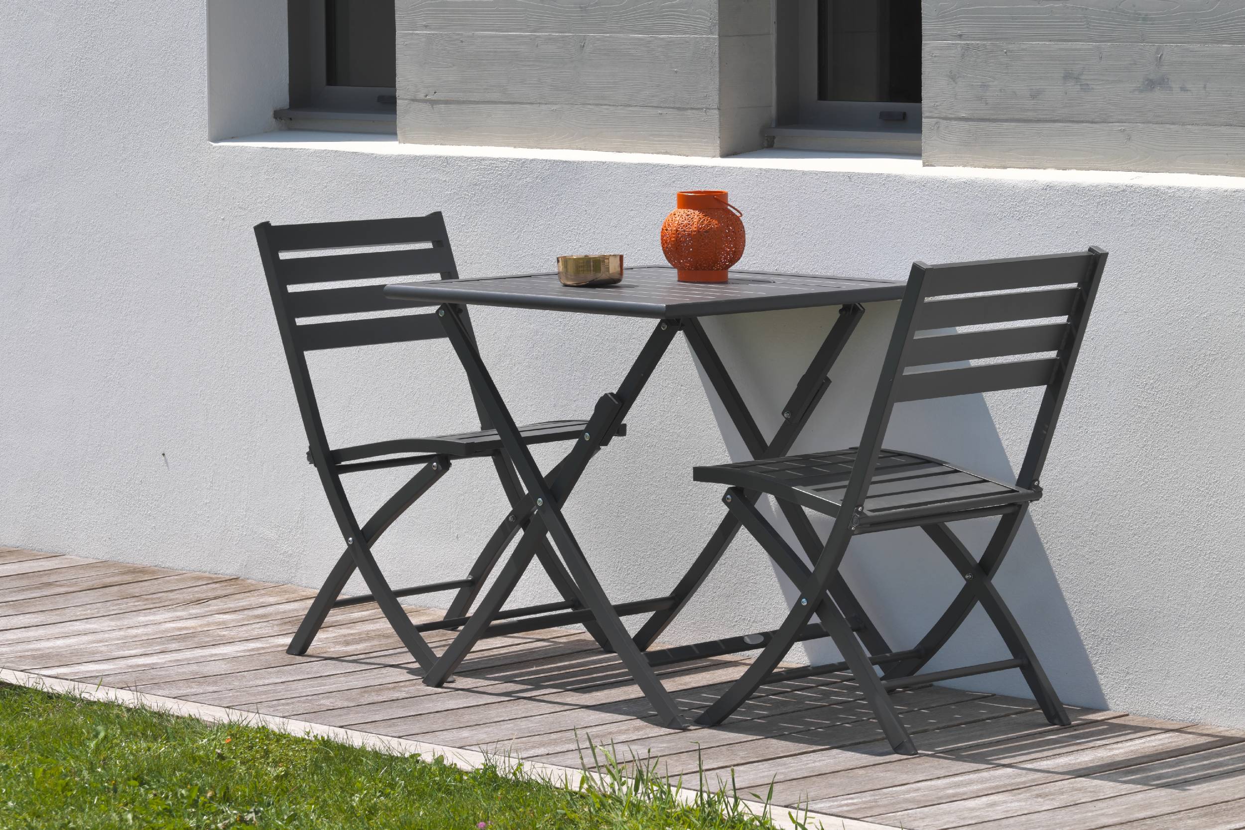 City Garden - Ensemble repas de jardin 2 places en aluminium - Gris anthracite - MARIUS - Image 1