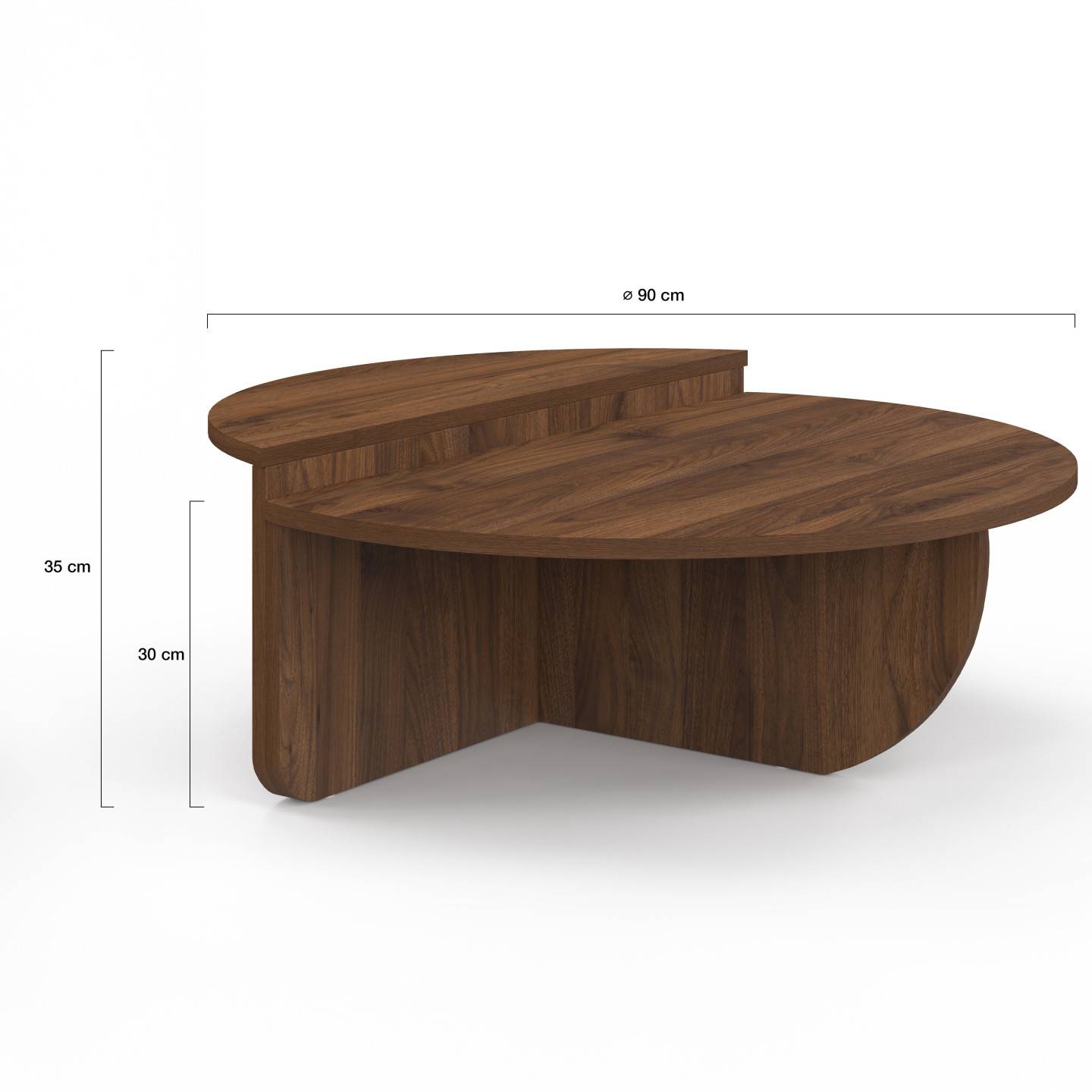 IDMARKET - Lot de 2 tables basses rondes GUILIA 90 cm asymétriques effet noyer - Image 4