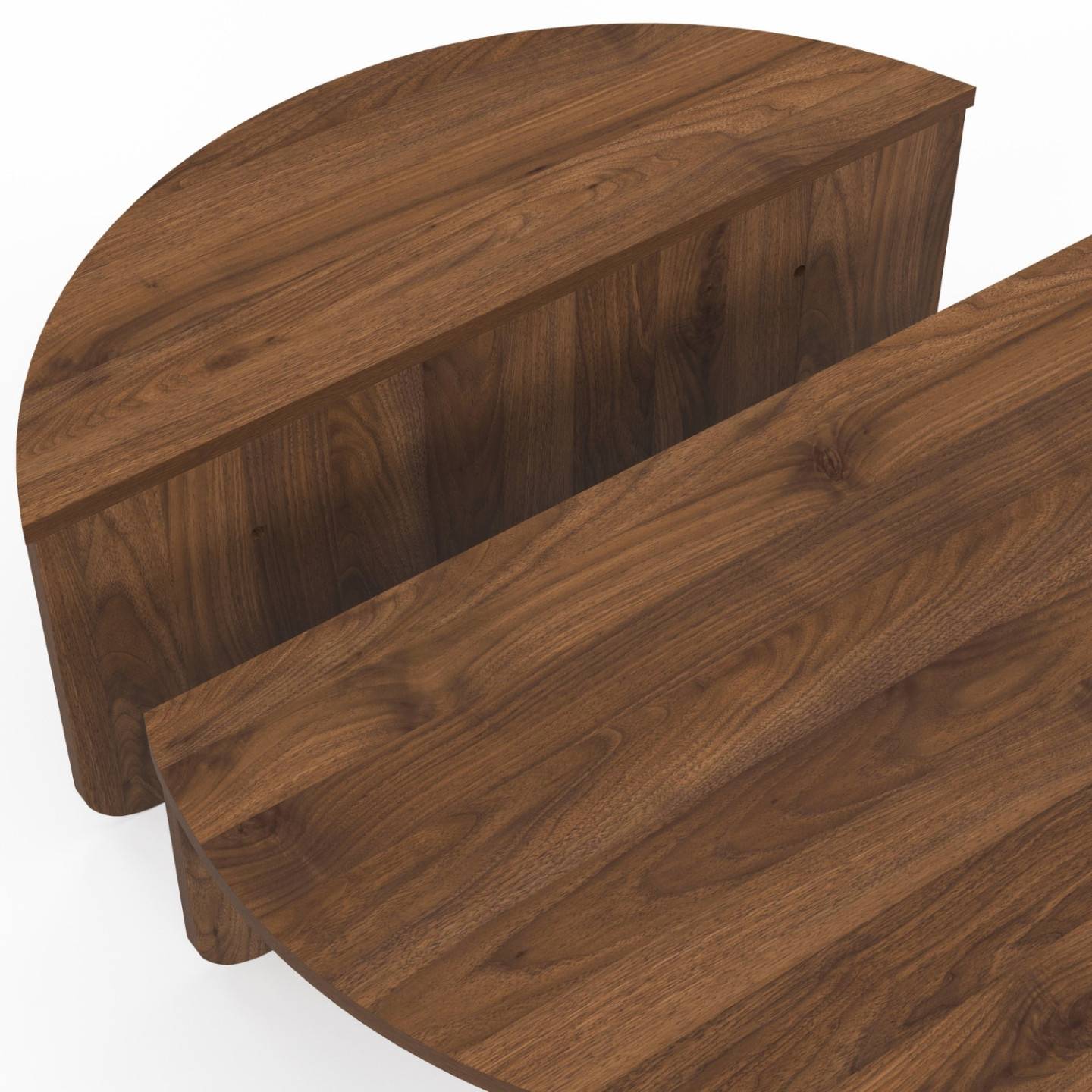 IDMARKET - Lot de 2 tables basses rondes GUILIA 90 cm asymétriques effet noyer - Image 5