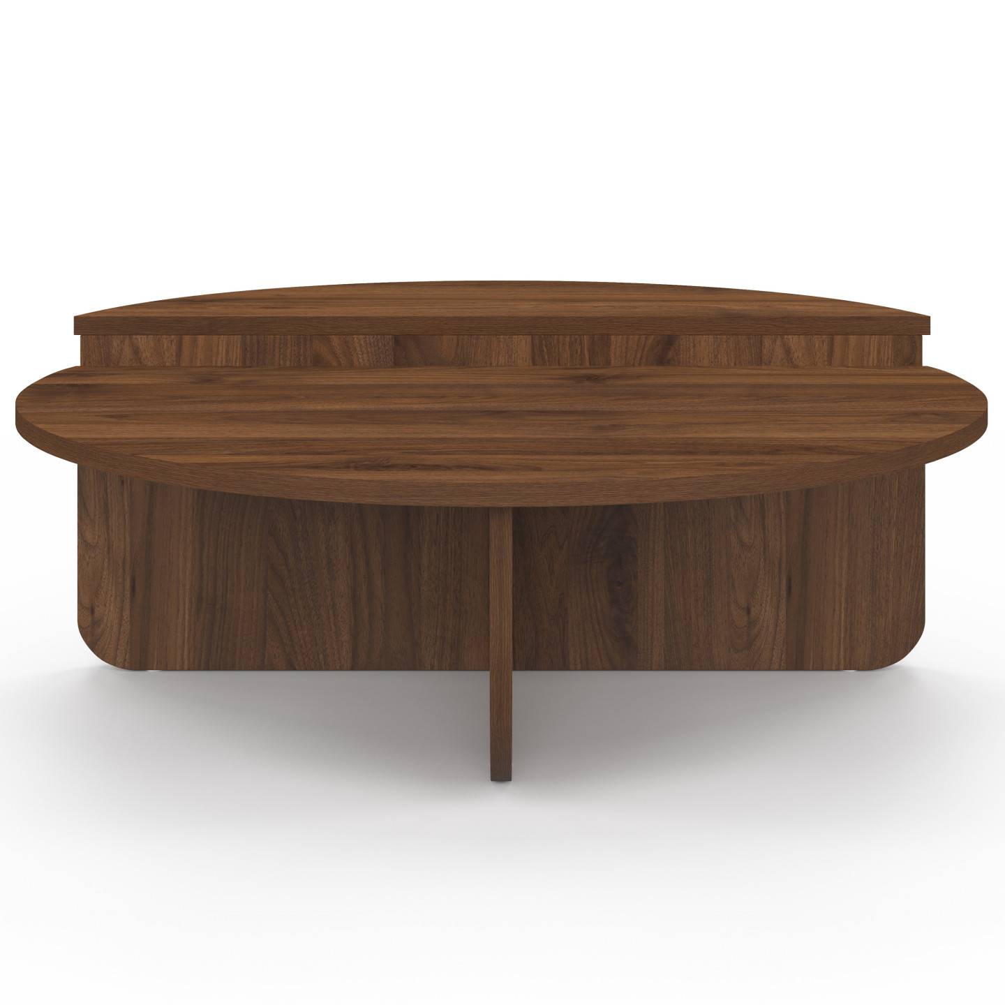 IDMARKET - Lot de 2 tables basses rondes GUILIA 90 cm asymétriques effet noyer - Image 3