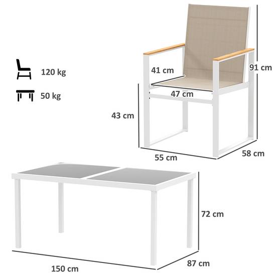 ComfortXL - Salon de jardin 5 pièces acier verre trempé multicolore table 150 x 87 cm 4 chaises repas extérieur terrasse - Image 3
