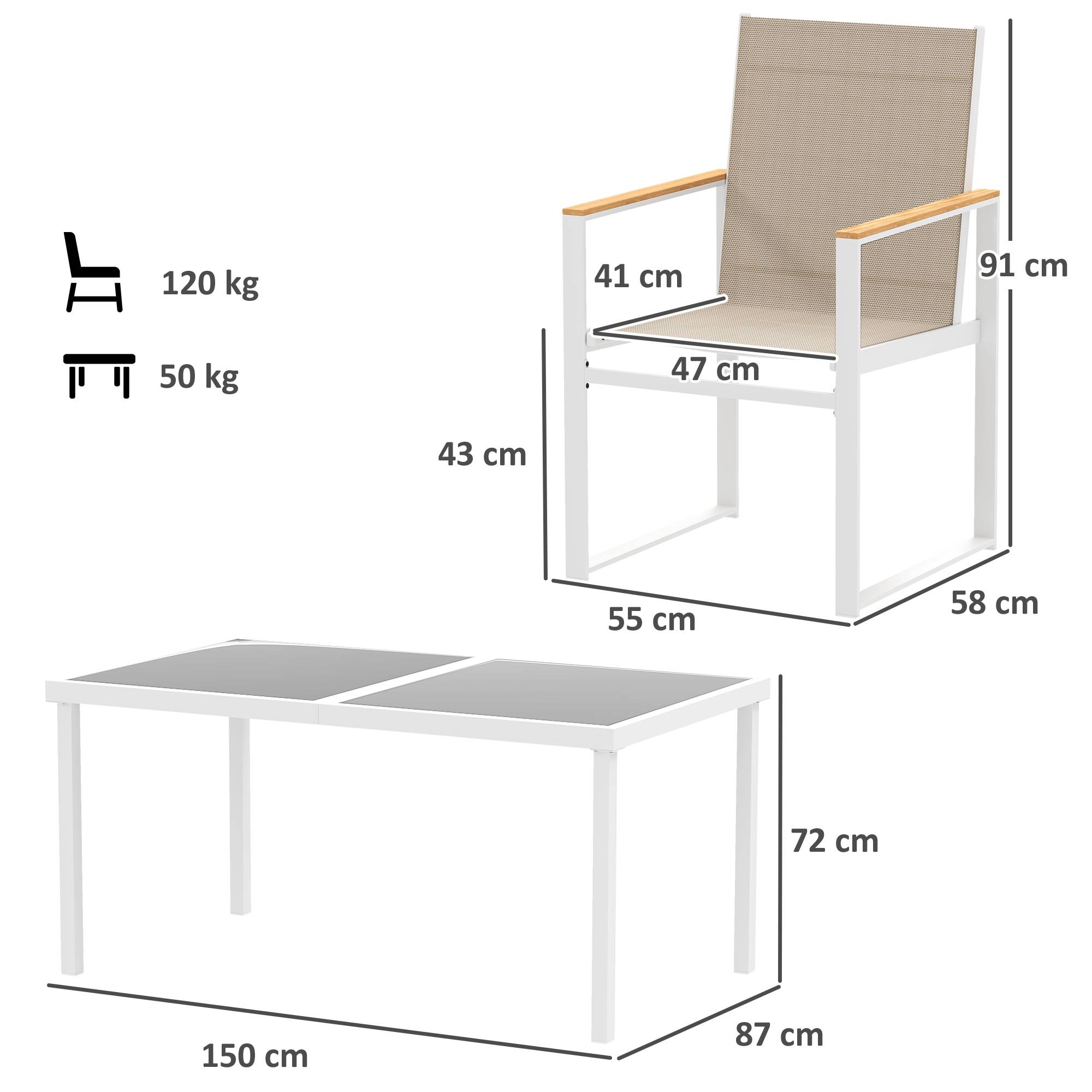 ComfortXL - Salon de jardin 5 pièces acier verre trempé multicolore table 150 x 87 cm 4 chaises repas extérieur terrasse - Image 3