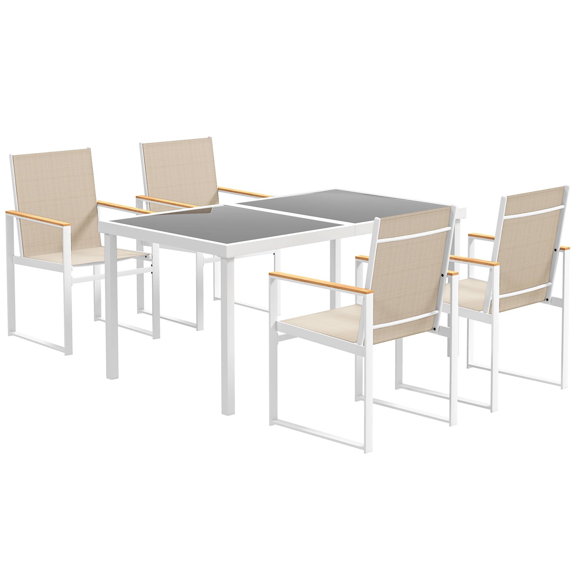ComfortXL - Salon de jardin 5 pièces acier verre trempé multicolore table 150 x 87 cm 4 chaises repas extérieur terrasse - Image 10