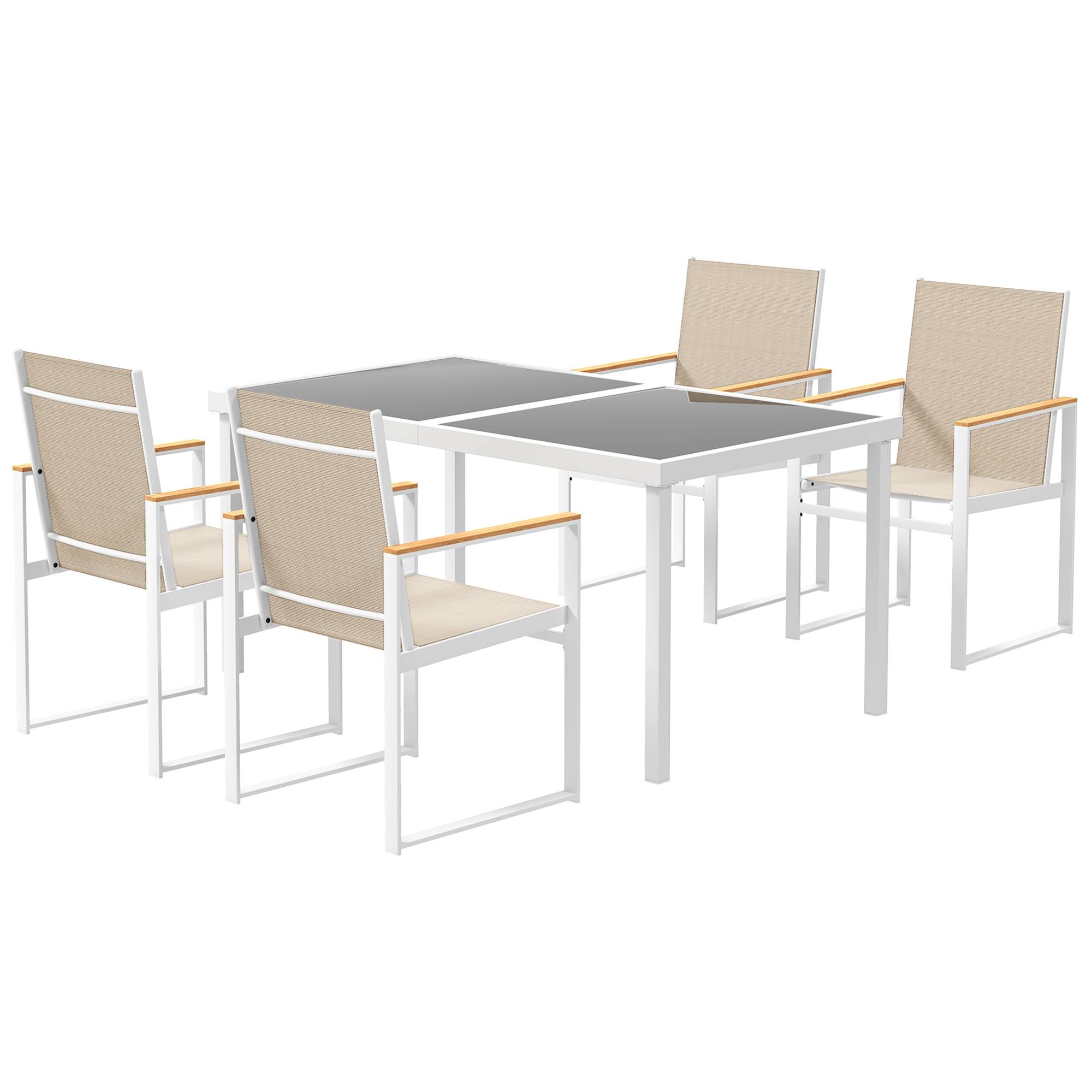 ComfortXL - Salon de jardin 5 pièces acier verre trempé multicolore table 150 x 87 cm 4 chaises repas extérieur terrasse - Image 2