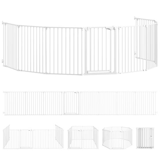 Grand Parc Chien 8 Panneaux Métal Modulable Barrière Sécurité Blanc - ComfortXL Outdoor Living - Image 2