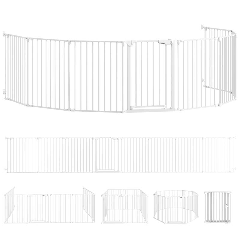 Grand Parc Chien 8 Panneaux Métal Modulable Barrière Sécurité Blanc - ComfortXL Outdoor Living - Image 2