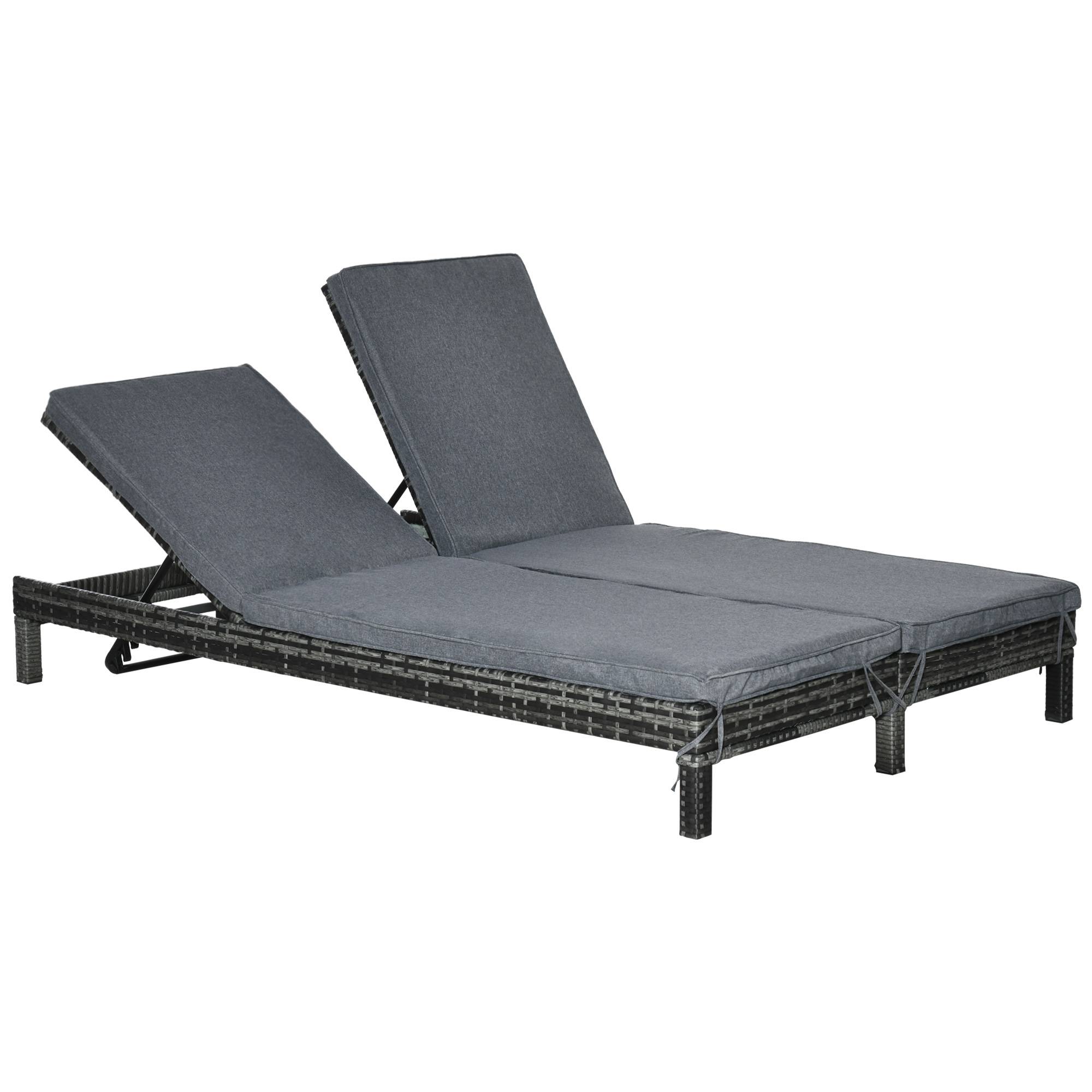 ComfortXL - Transat double 2 places résine tressée grise métal 196 x 120 cm jardin terrasse dossiers réglables 5 positions - Image 10