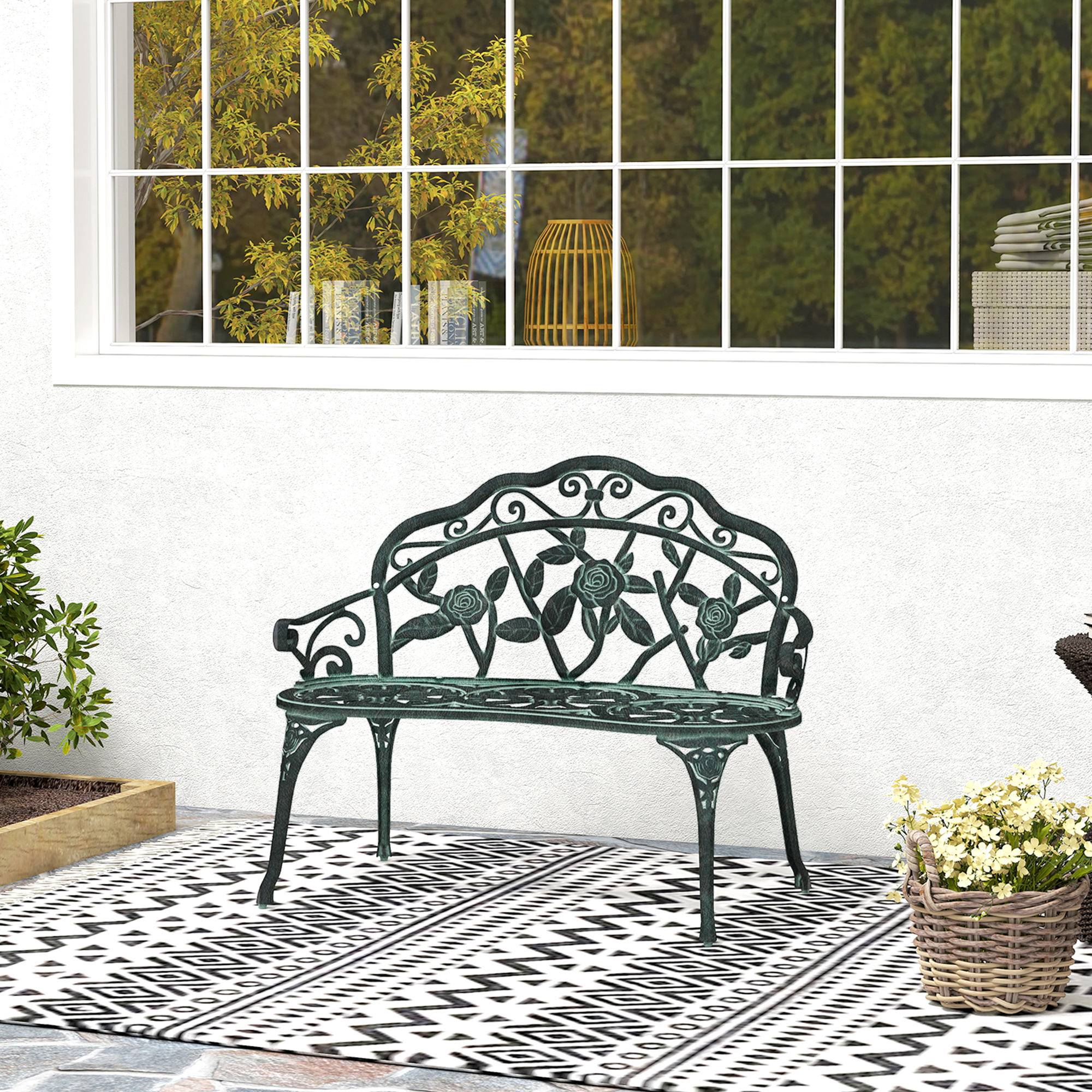 Maison Chic - Banc de Jardin 2 Places Style néo-rétro Motif Rose Lignes fuselées 100x54x78cm Fonte d'aluminium Vert - Image 4