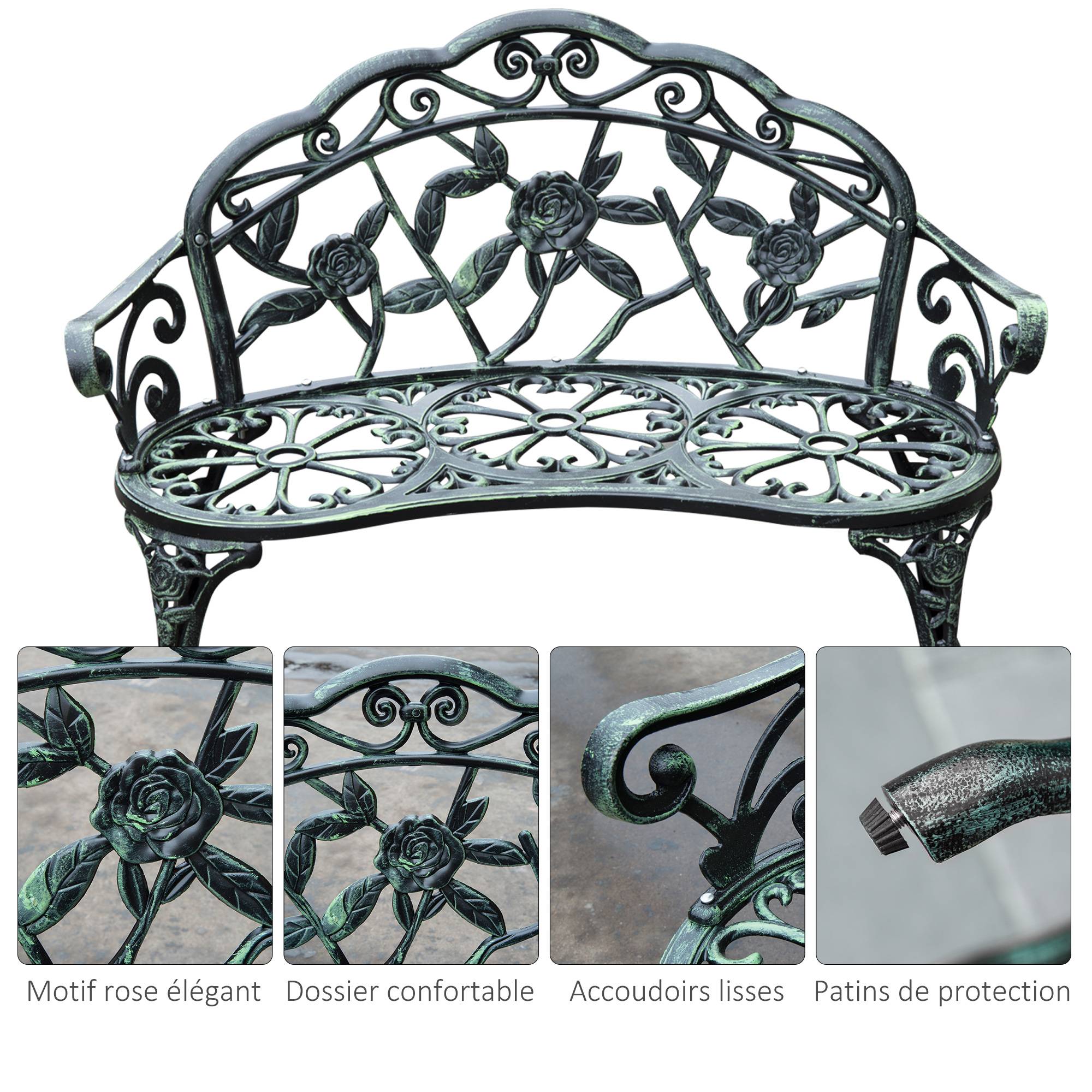 Maison Chic - Banc de Jardin 2 Places Style néo-rétro Motif Rose Lignes fuselées 100x54x78cm Fonte d'aluminium Vert - Image 6