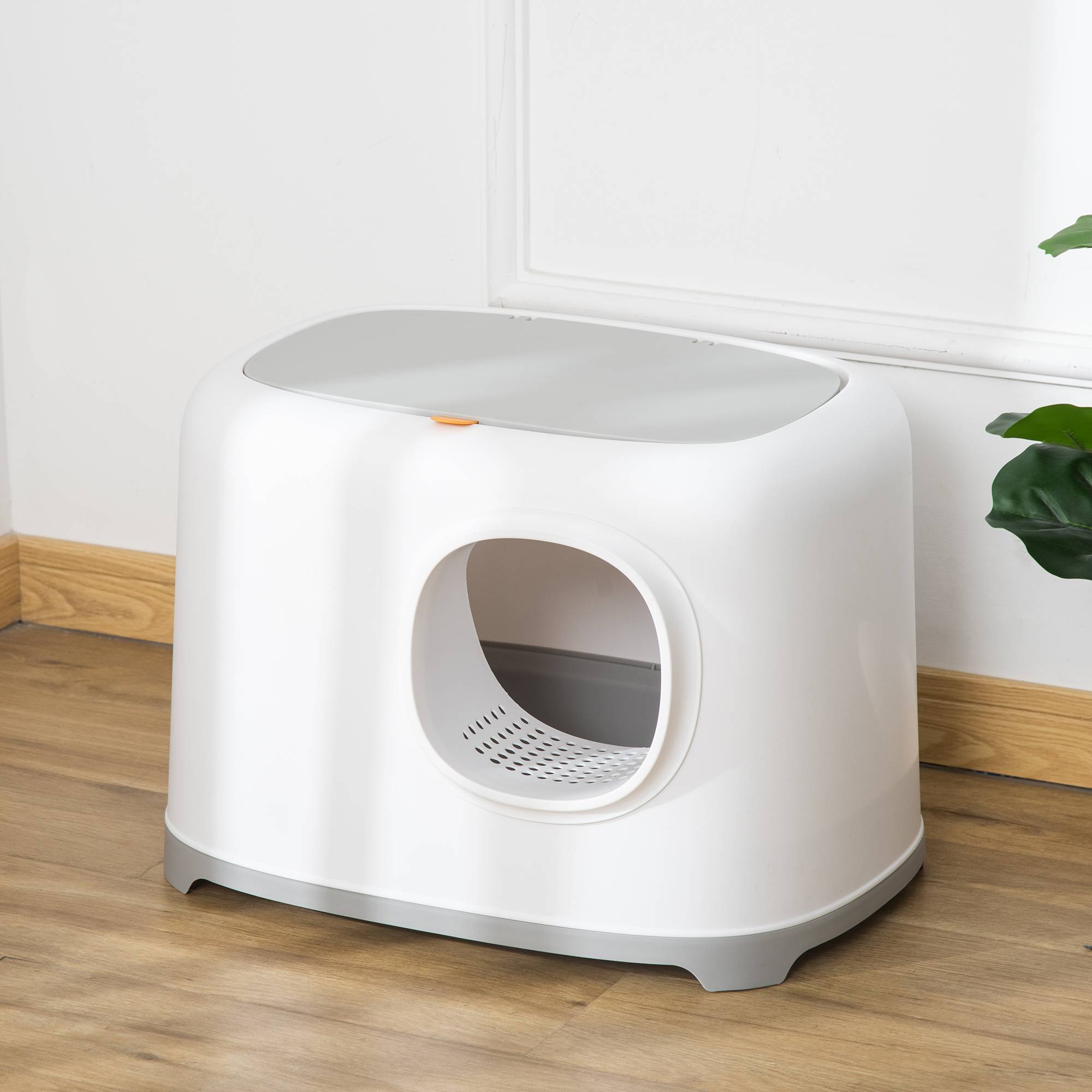 Sans Marque - Bac à litière pour chat maison de toilette fermée avec couvercle et pelle, Plastique (PP), 55L x 40l x 39H cm, blanc - Image 3