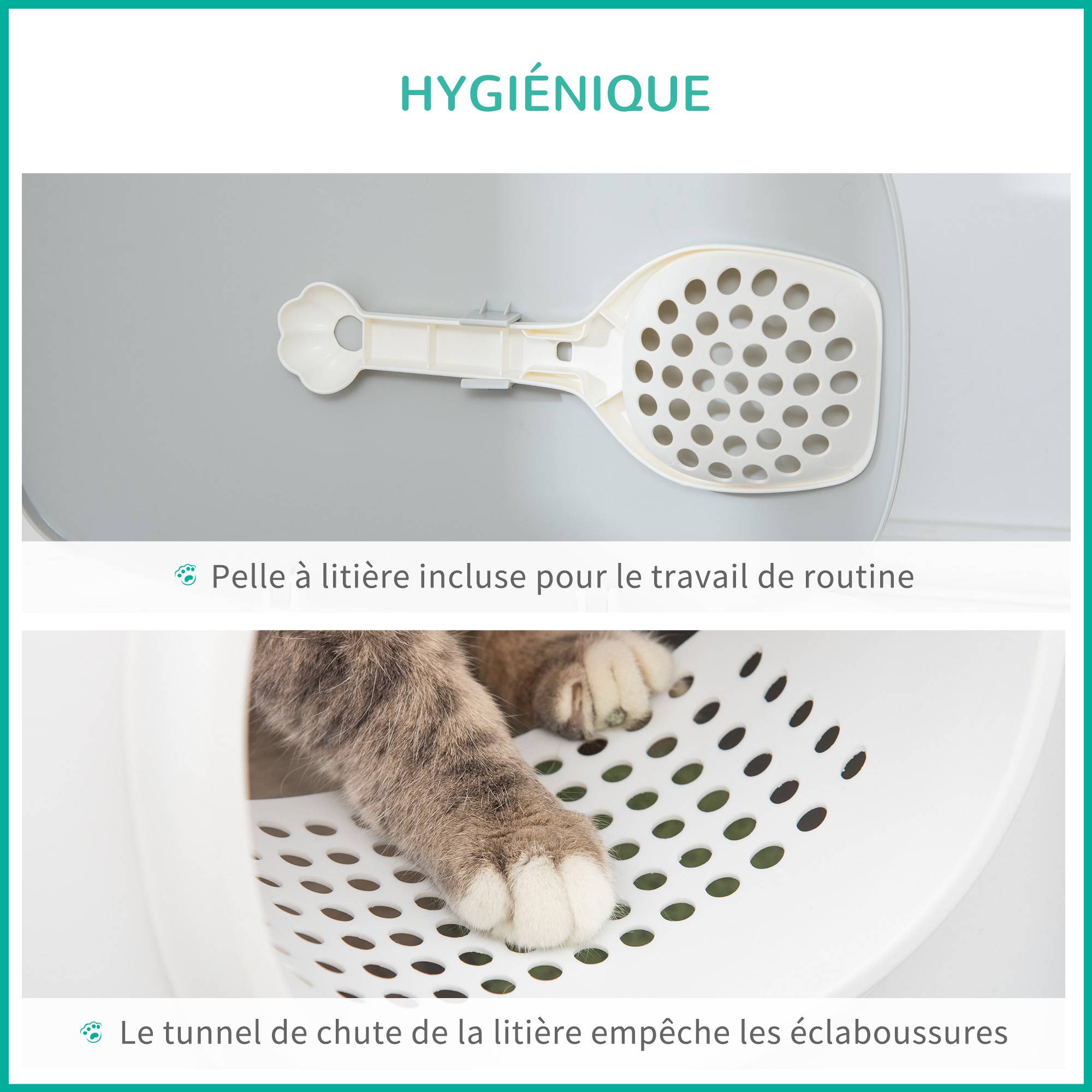 Sans Marque - Bac à litière pour chat maison de toilette fermée avec couvercle et pelle, Plastique (PP), 55L x 40l x 39H cm, blanc - Image 5