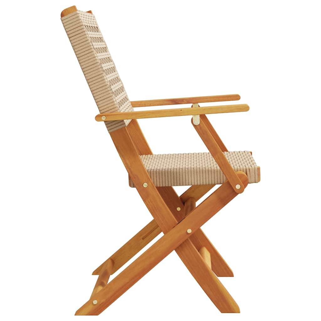 Lot de 4 Chaises de Jardin Pliantes Style Bistrot en Poly Rotin et Bois d'Acacia Beige – ComfortXL Outdoor Living - Image 5