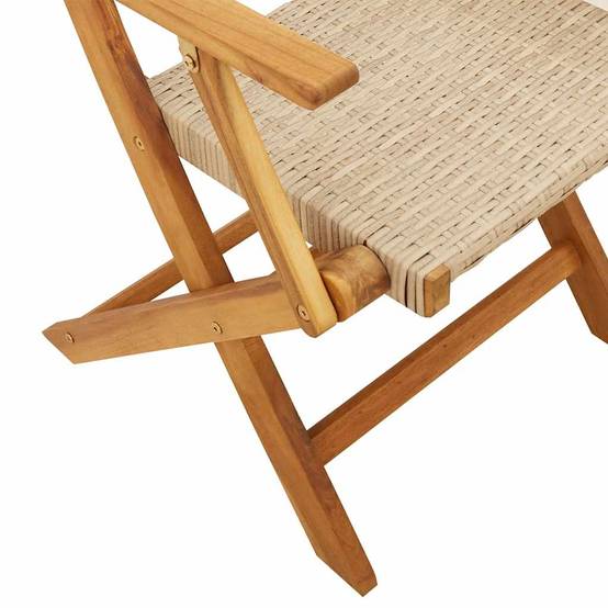 Lot de 4 Chaises de Jardin Pliantes Style Bistrot en Poly Rotin et Bois d'Acacia Beige – ComfortXL Outdoor Living - Image 8