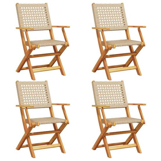 Lot de 4 Chaises de Jardin Pliantes Style Bistrot en Poly Rotin et Bois d'Acacia Beige – ComfortXL Outdoor Living - Image 2