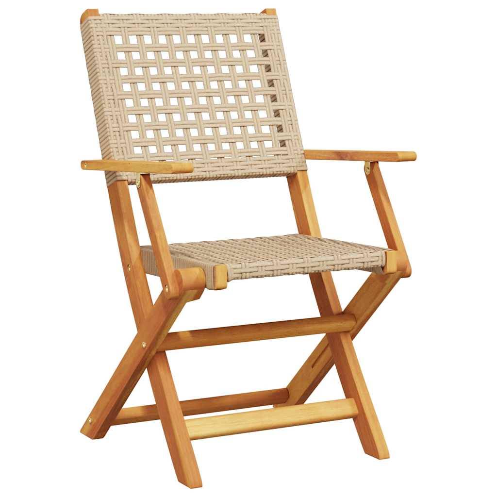 Lot de 4 Chaises de Jardin Pliantes Style Bistrot en Poly Rotin et Bois d'Acacia Beige – ComfortXL Outdoor Living - Image 3