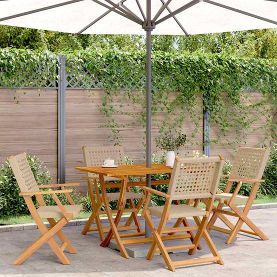Lot de 4 Chaises de Jardin Pliantes Style Bistrot en Poly Rotin et Bois d'Acacia Beige – ComfortXL Outdoor Living - Image 1