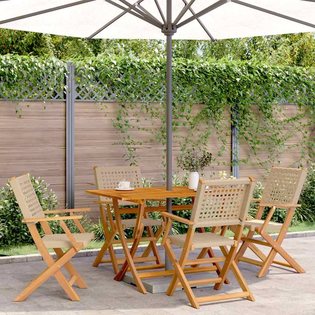 Lot de 4 Chaises de Jardin Pliantes Style Bistrot en Poly Rotin et Bois d'Acacia Beige – ComfortXL Outdoor Living - Image 1