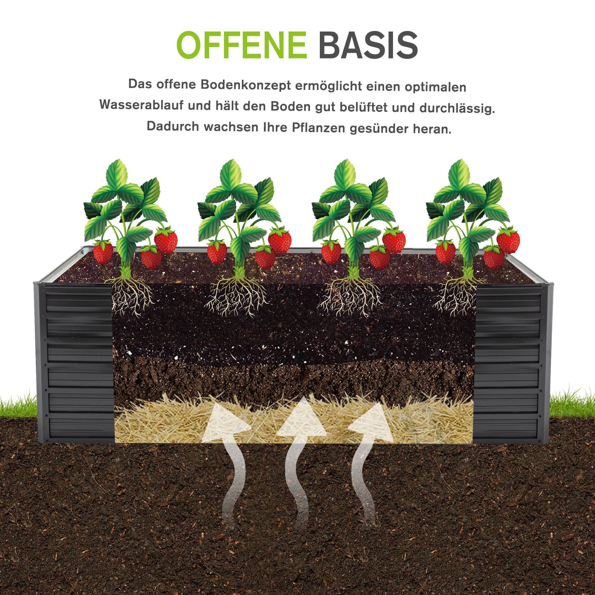 Carré potager surélevé acier galvanisé pour jardin drainage optimal 190x90x64cm noir - ComfortXL Outdoor Living - Image 5