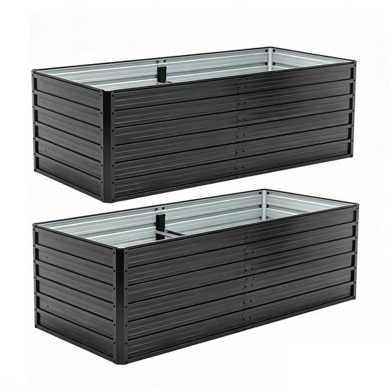 Carré potager surélevé acier galvanisé pour jardin drainage optimal 190x90x64cm noir - ComfortXL Outdoor Living - Image 7