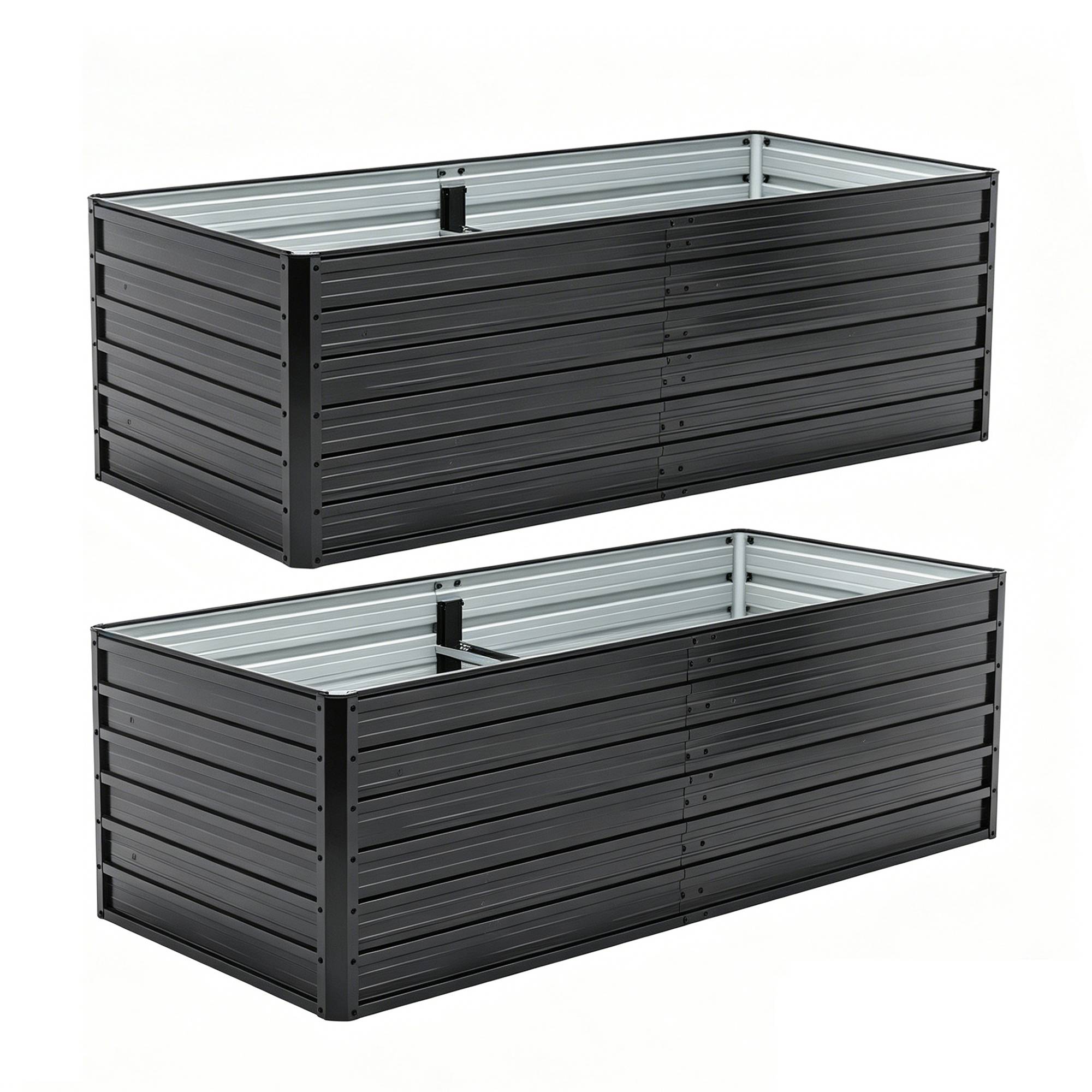 Carré potager surélevé acier galvanisé pour jardin drainage optimal 190x90x64cm noir - ComfortXL Outdoor Living - Image 7