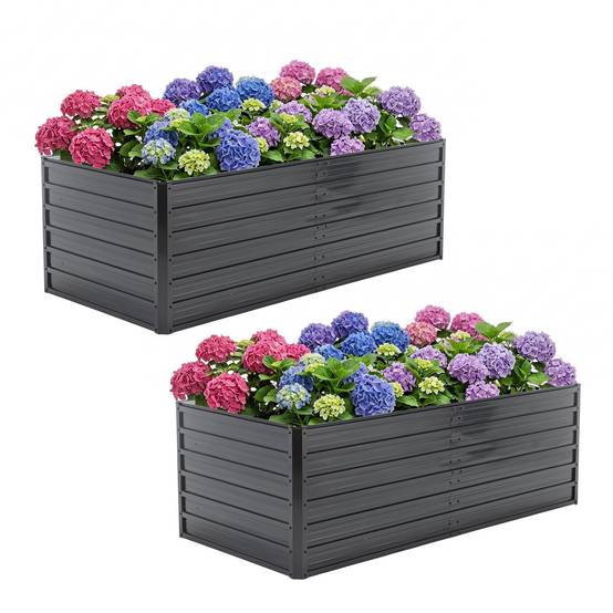 Carré potager surélevé acier galvanisé pour jardin drainage optimal 190x90x64cm noir - ComfortXL Outdoor Living - Image 8