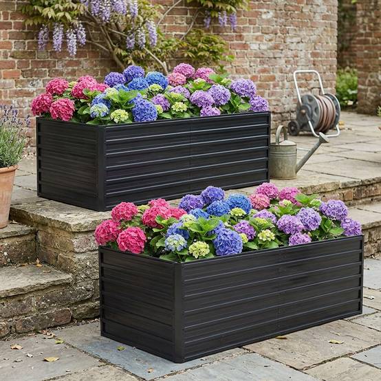 Carré potager surélevé acier galvanisé pour jardin drainage optimal 190x90x64cm noir - ComfortXL Outdoor Living - Image 1