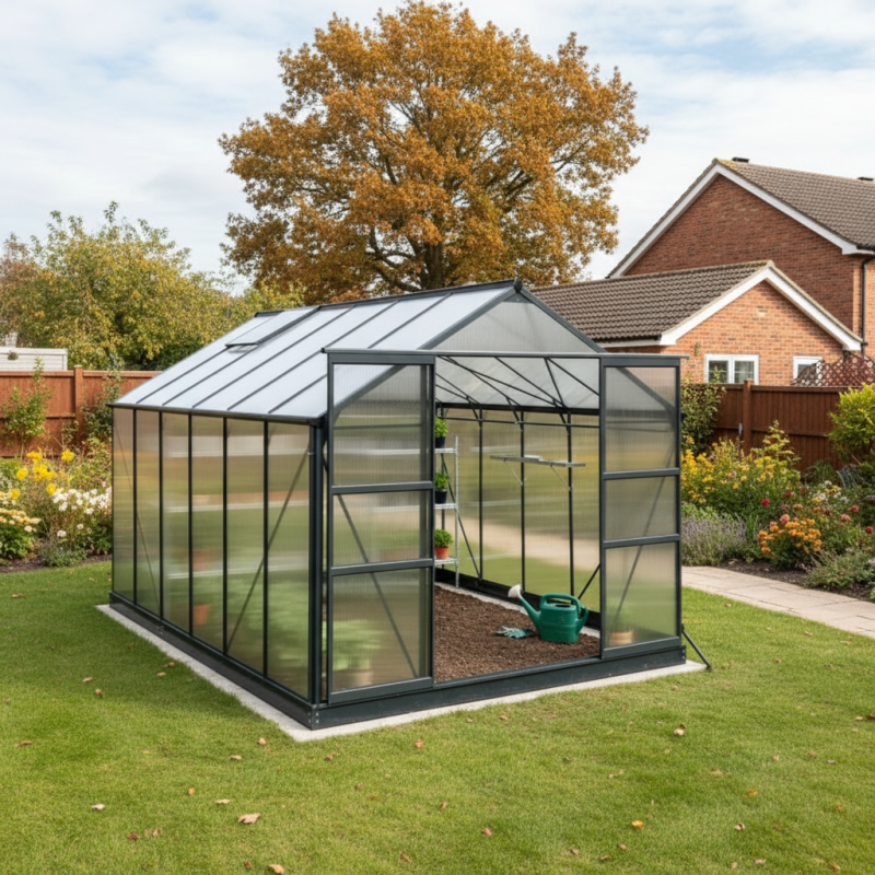 Serre de jardin 9,13 m² polycarbonate 4mm anthracite avec embase Green Protect - Image 1