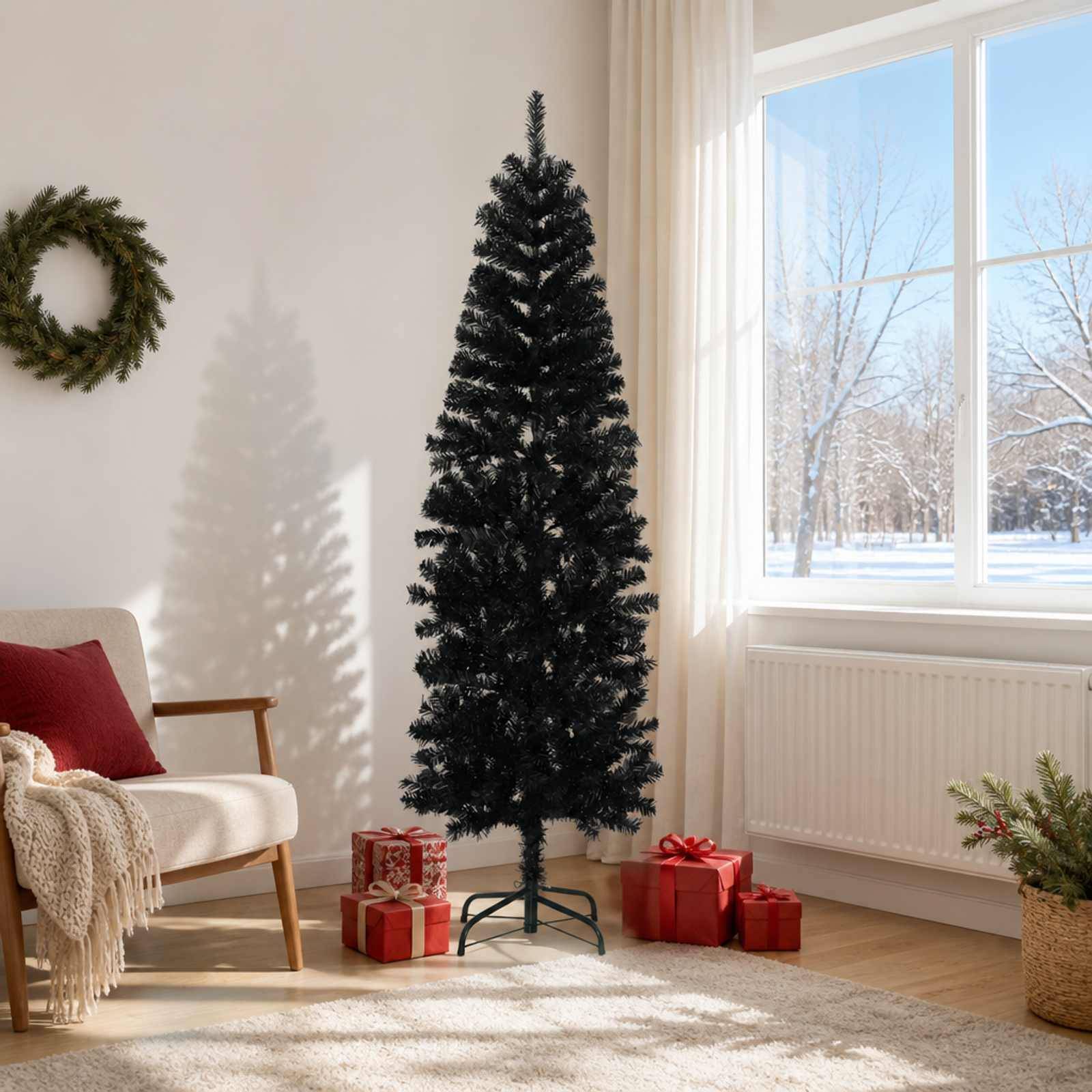 Vidaxl - Arbre de Noël artificiel slim 180 cm PVC et Acier Noir vidaXL 42055252 - Image 1