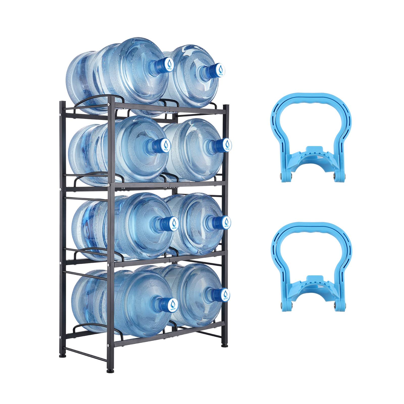 Vevor - VEVOR Porte-bouteilles 4 niveaux, double rangée 8 bouteilles, support 3–5 gallons, fer thermolaqué noir, pieds réglables, montage DIY. - Image 1