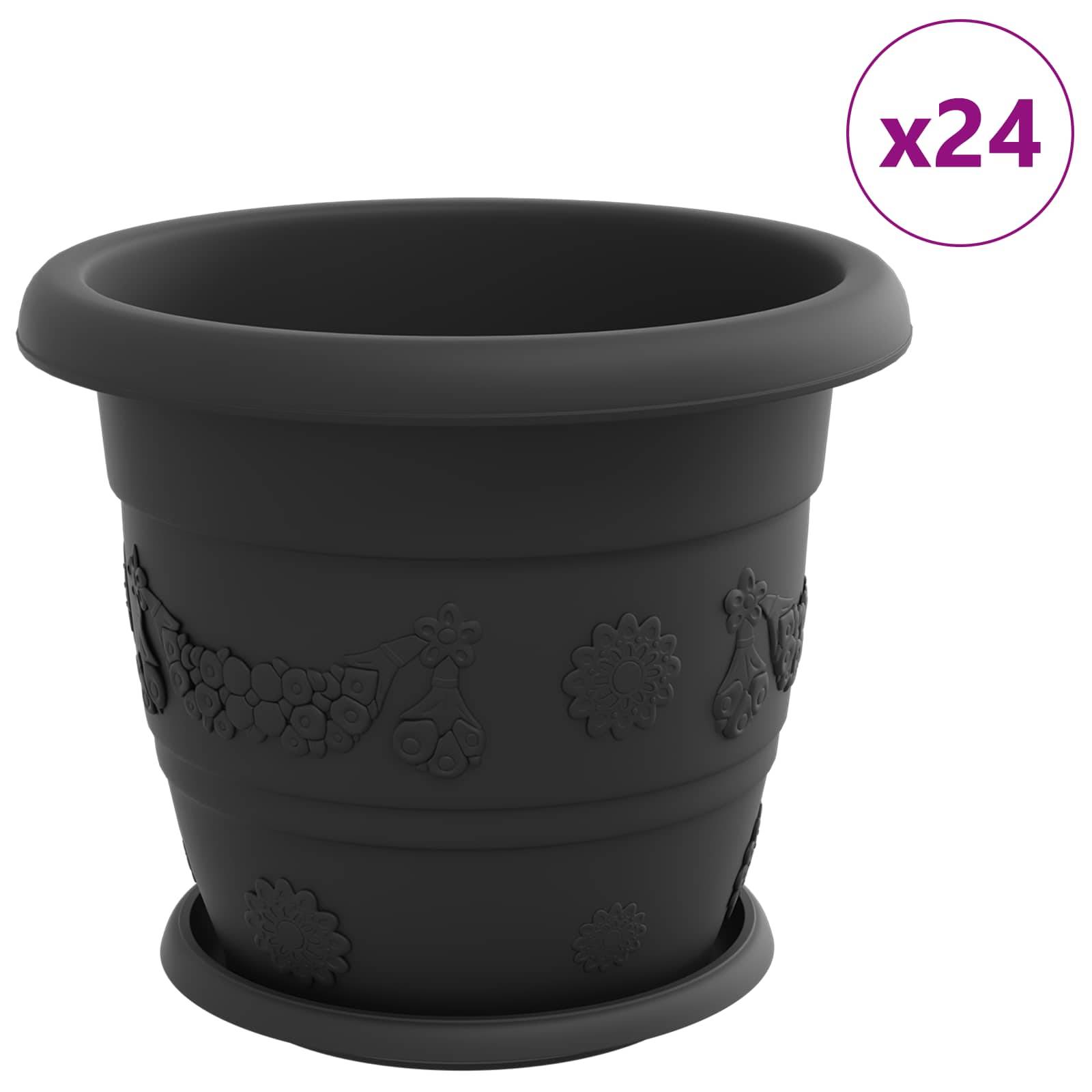 Pots de plantes 24 pcs | Bac à fleurs Noir Ø 26 x 21.5 cm Plastique - Image 1
