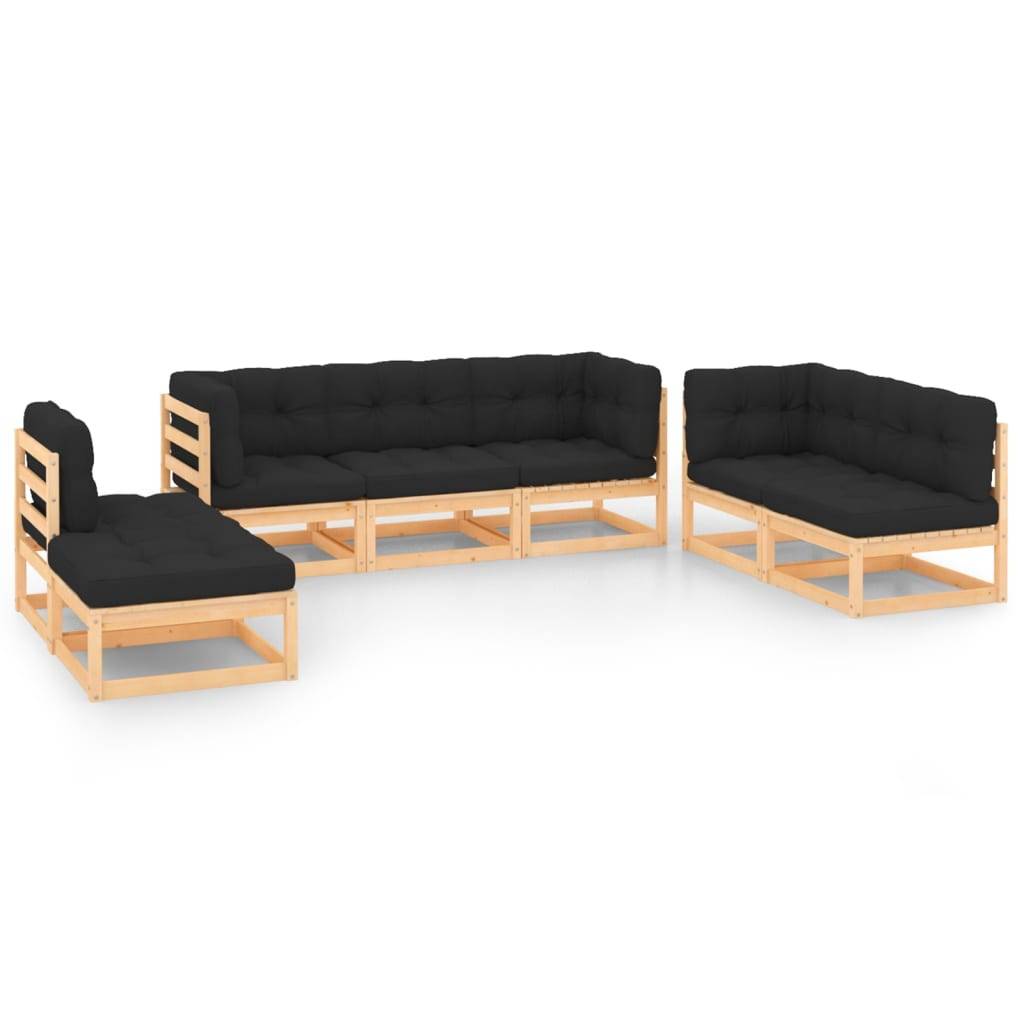 Helloshop26 - Salon de jardin meuble d'extérieur ensemble de mobilier 7 pièces avec coussins bois de pin massif - Image 1