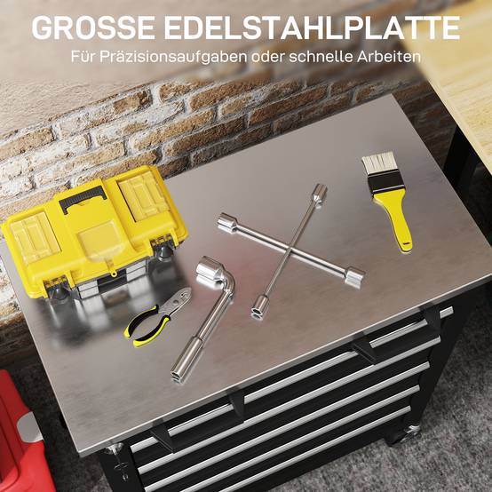 Sans Marque - Armoire à outils à 5 tiroirs, servante d'atelier à roulettes, chariot à outils en acier, coloris argenté et noir - Image 7