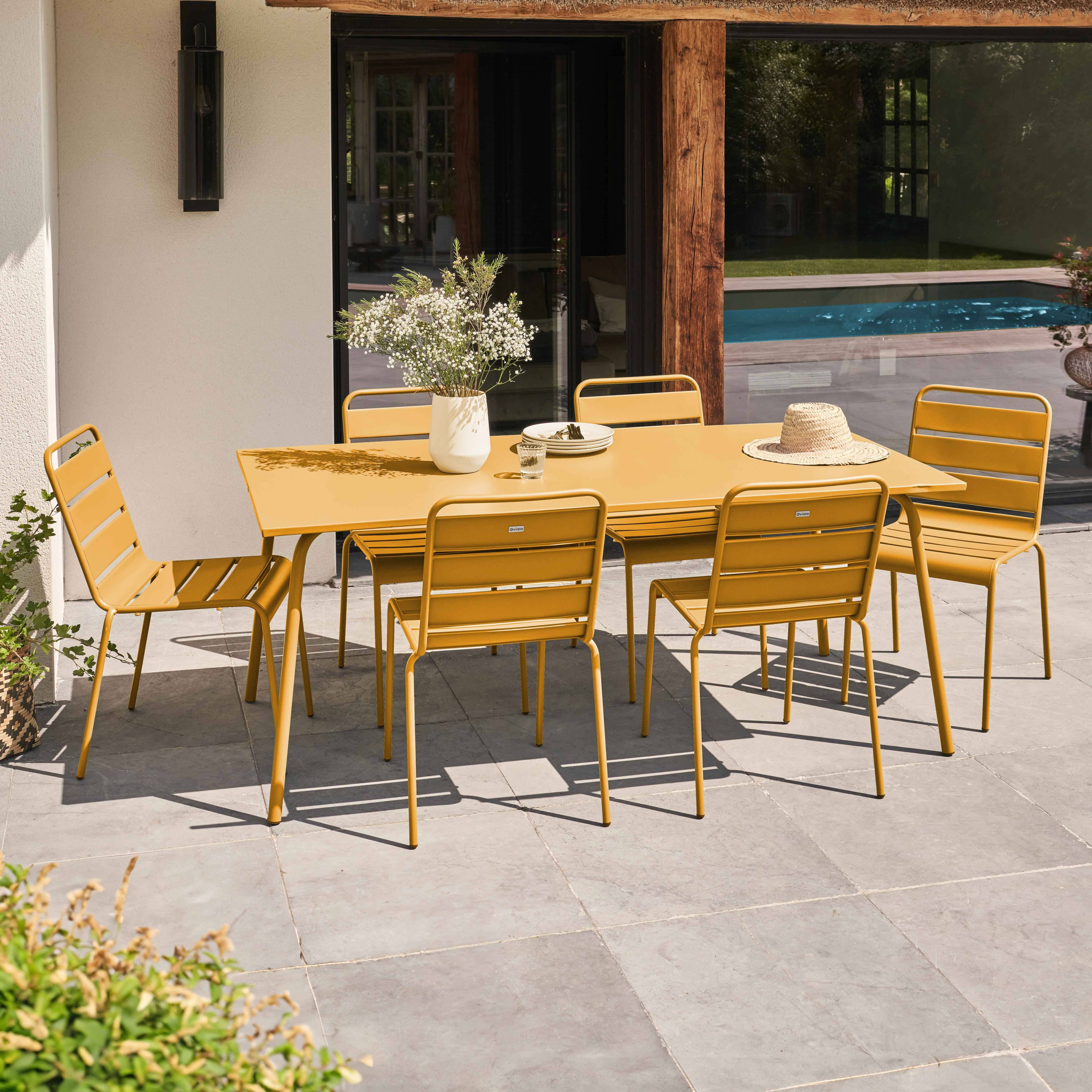 Oviala - Ensemble table de jardin et 6 chaises en métal jaune Palavas - Oviala - Image 2