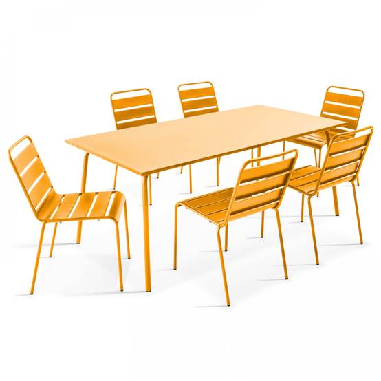 Oviala - Ensemble table de jardin et 6 chaises en métal jaune Palavas - Oviala - Image 1