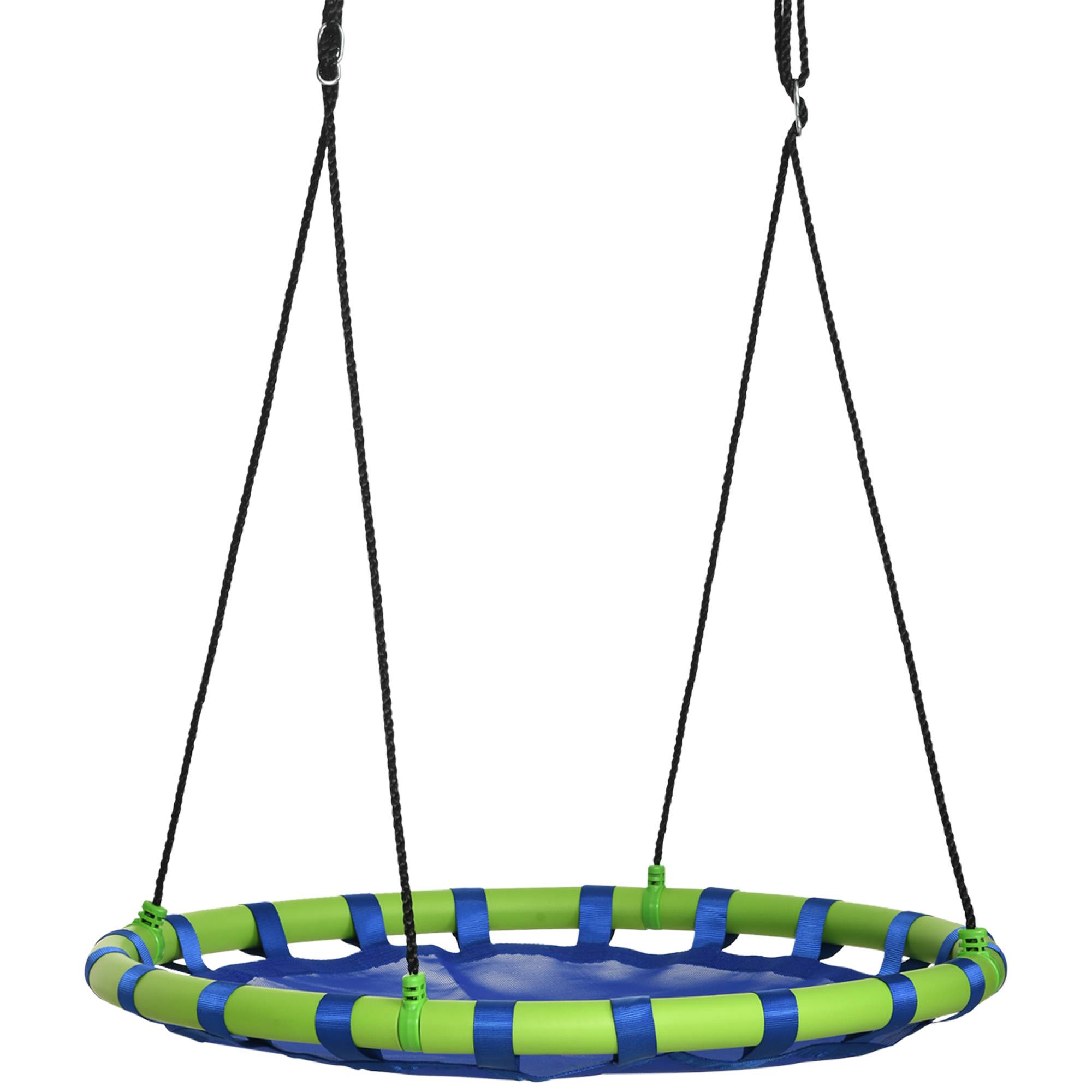 Balançoire nid enfant hauteur réglable, balançoire ronde pour arbre dès 3 ans, Ø100×120-180 cm, bleu et vert, usage intérieur extérieur - Image 10