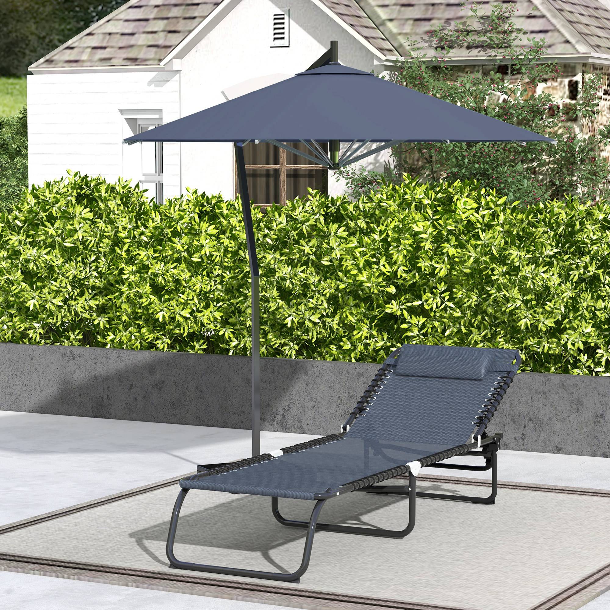 Bain de Soleil transat Pliable Dossier inclinable Multi-Positions Acier thermoplastique Lacets élastiques Noir - Image 9