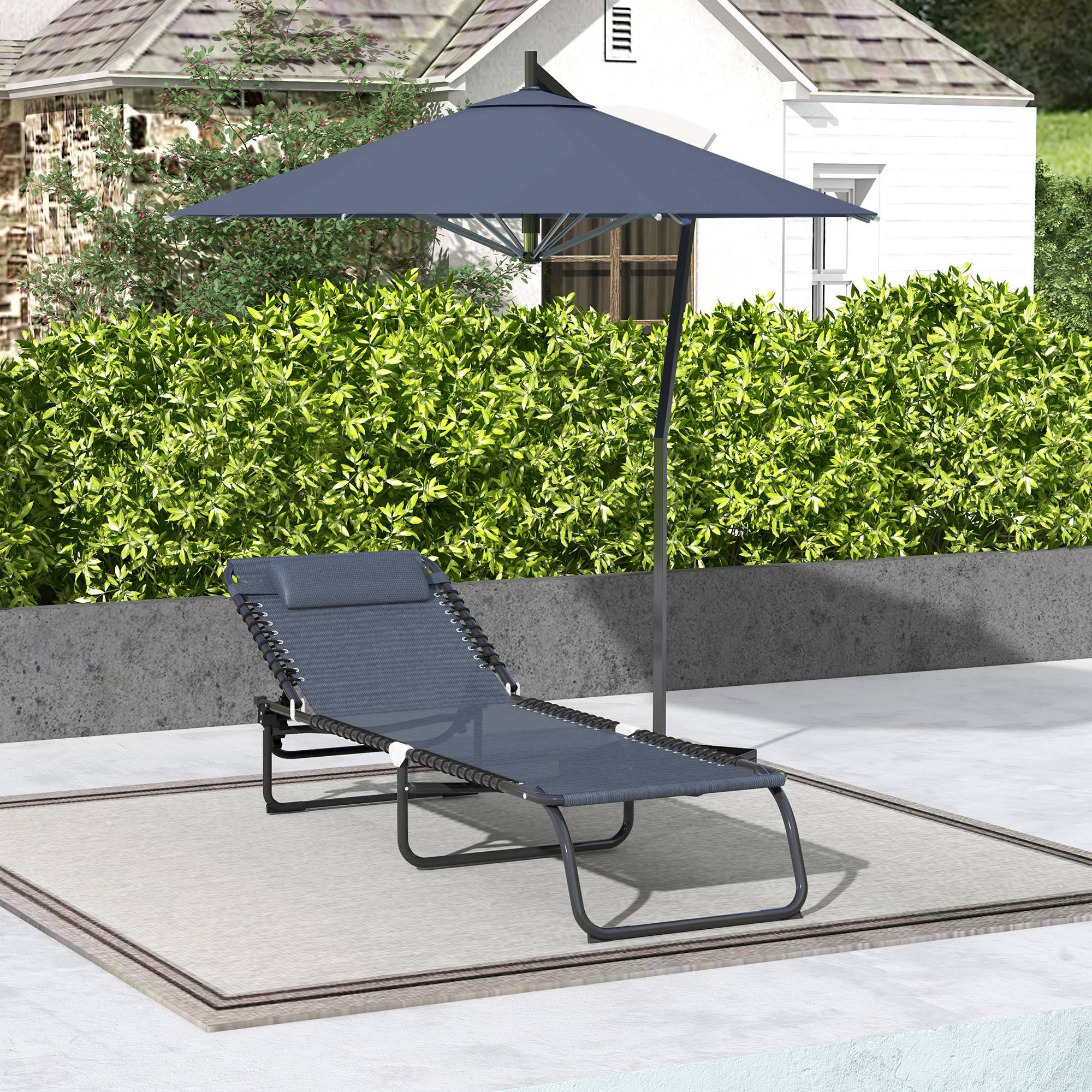 Bain de Soleil transat Pliable Dossier inclinable Multi-Positions Acier thermoplastique Lacets élastiques Noir - Image 4