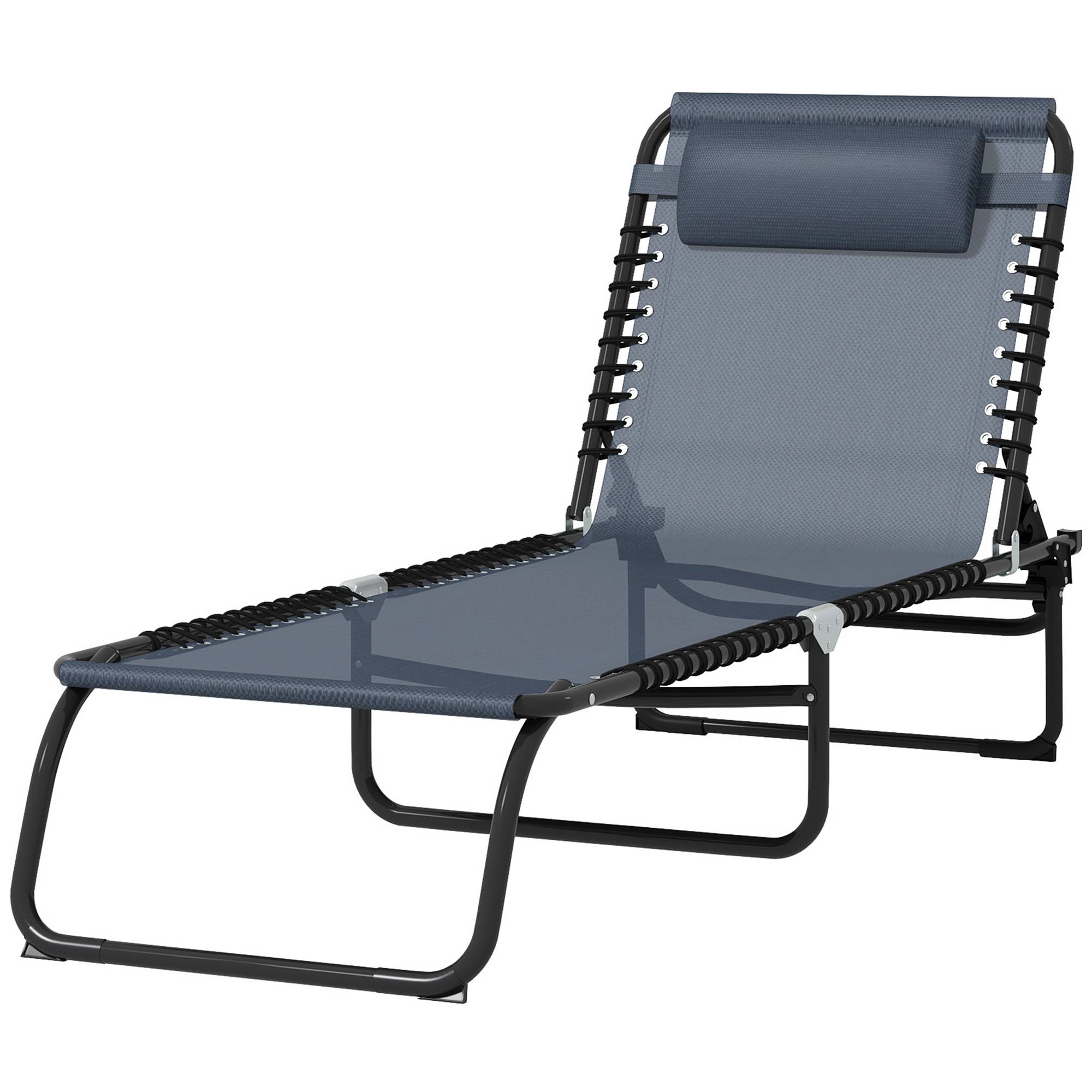 Bain de Soleil transat Pliable Dossier inclinable Multi-Positions Acier thermoplastique Lacets élastiques Noir - Image 2