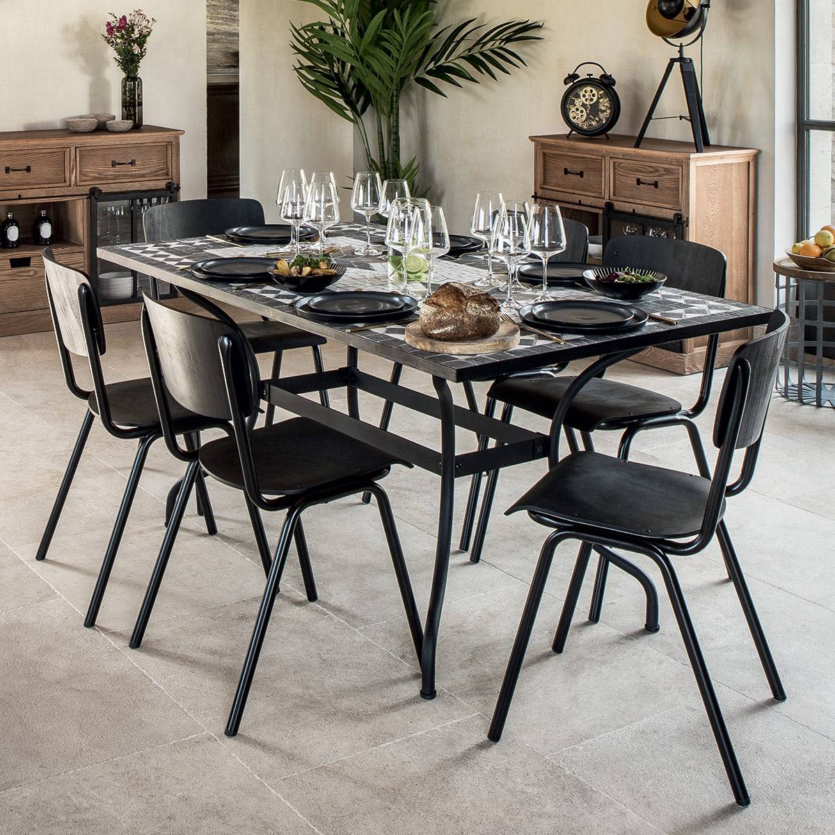 Atmosphera - Table à manger rectangulaire "Kipos" mosaïque noir L160cm - Atmosphera Créateur d'intérieur - Image 1