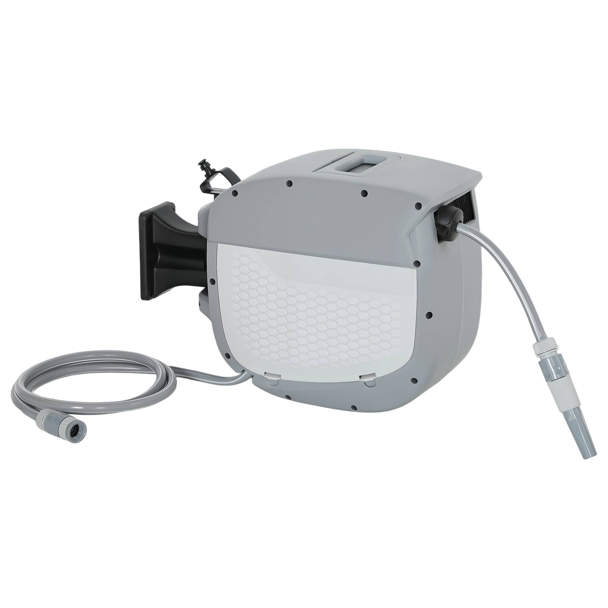 ComfortXL - Dévidoir mural avec tuyau 20 m plastique gris pivotant 180° enroulement automatique arrosage extérieur - Image 10