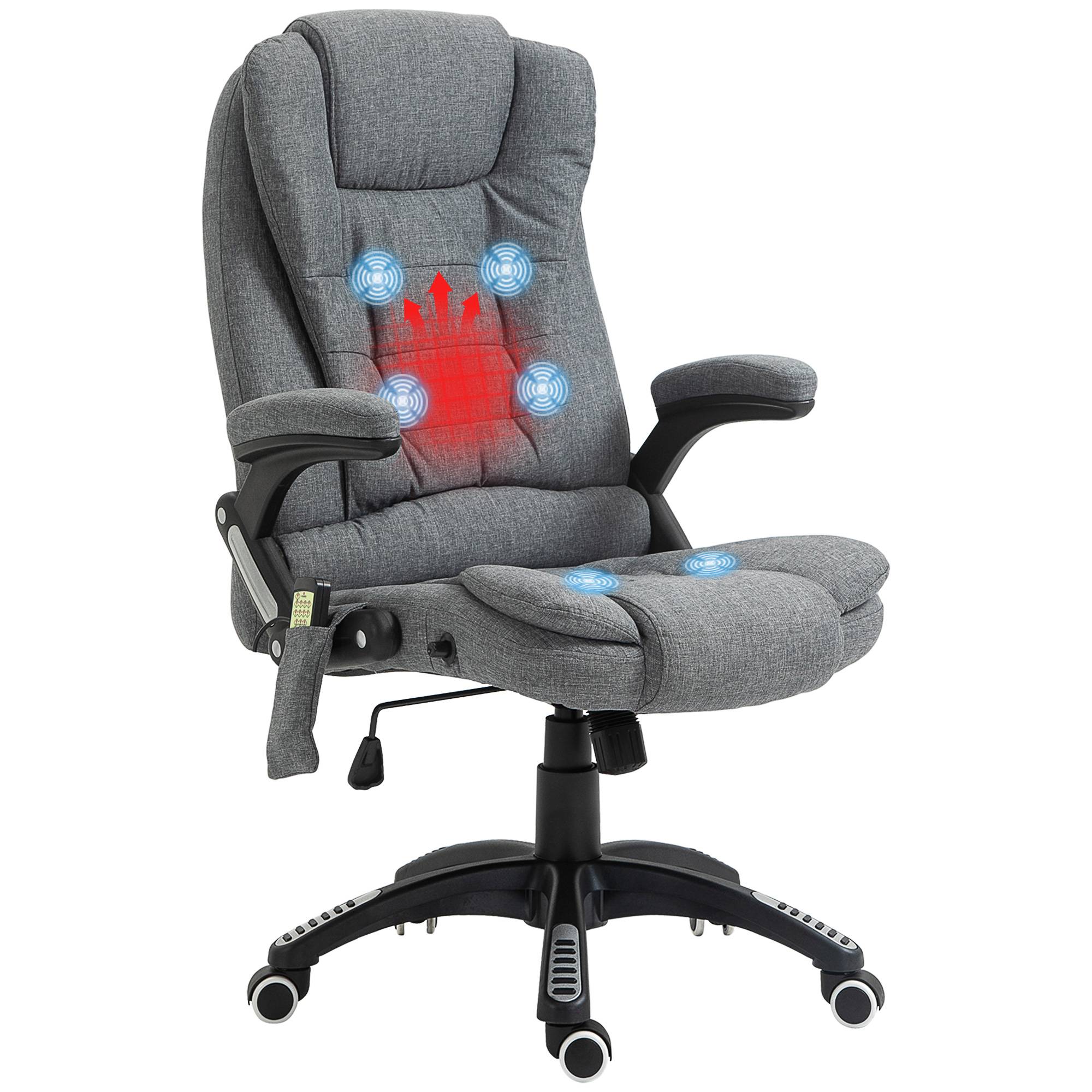 Sans Marque - Fauteuil bureau massant/chauffant, ergonomique, hauteur régl., dossier inclin., télécommande filaire, pivot 360°, tissu polyester gris chiné. - Image 1