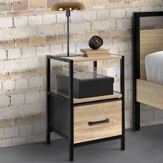 Lot de 2 tables de chevet UTAH 1 tiroir et 1 niche - Image 1